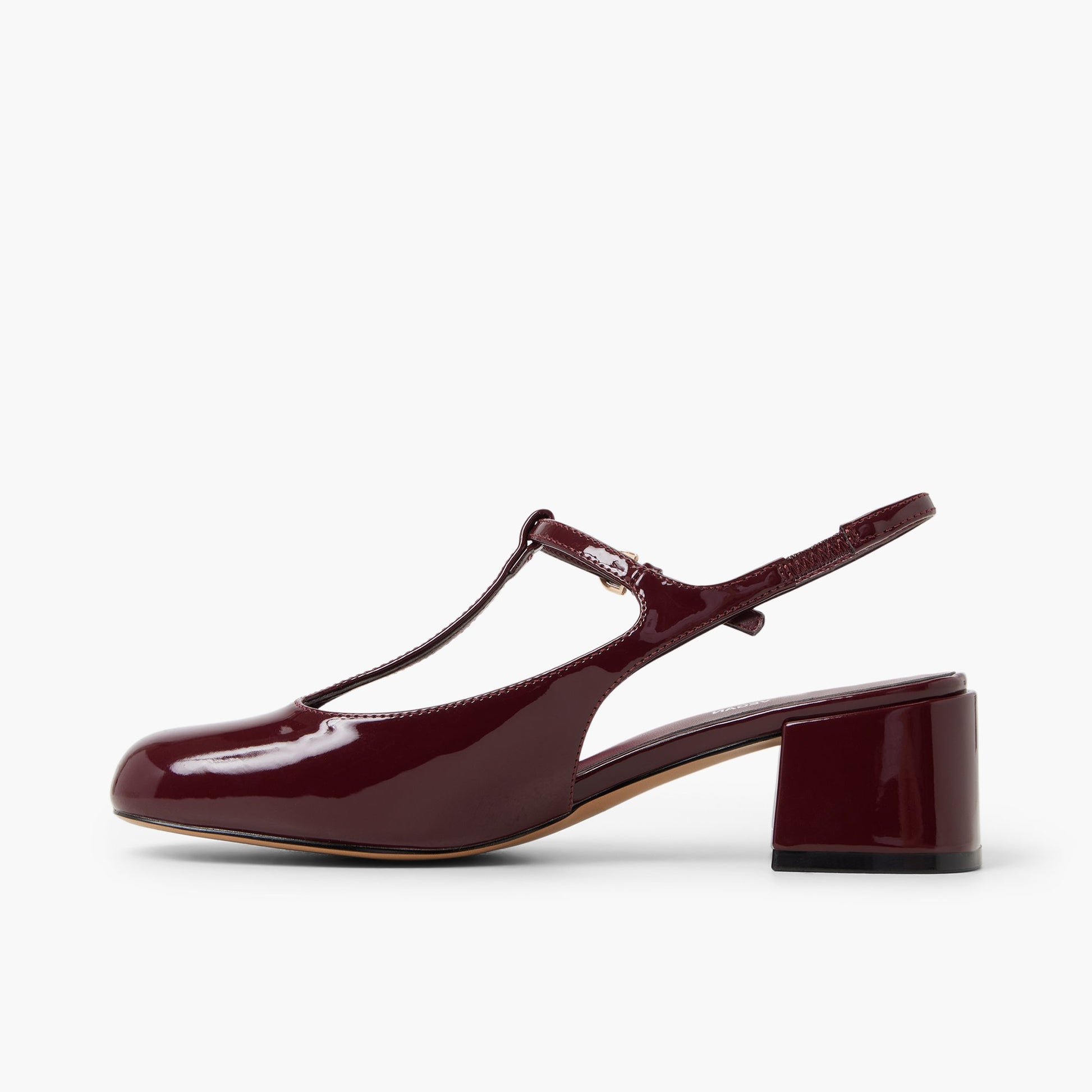 Side view of Bordo Tiiana T-Bar Slingback Heels