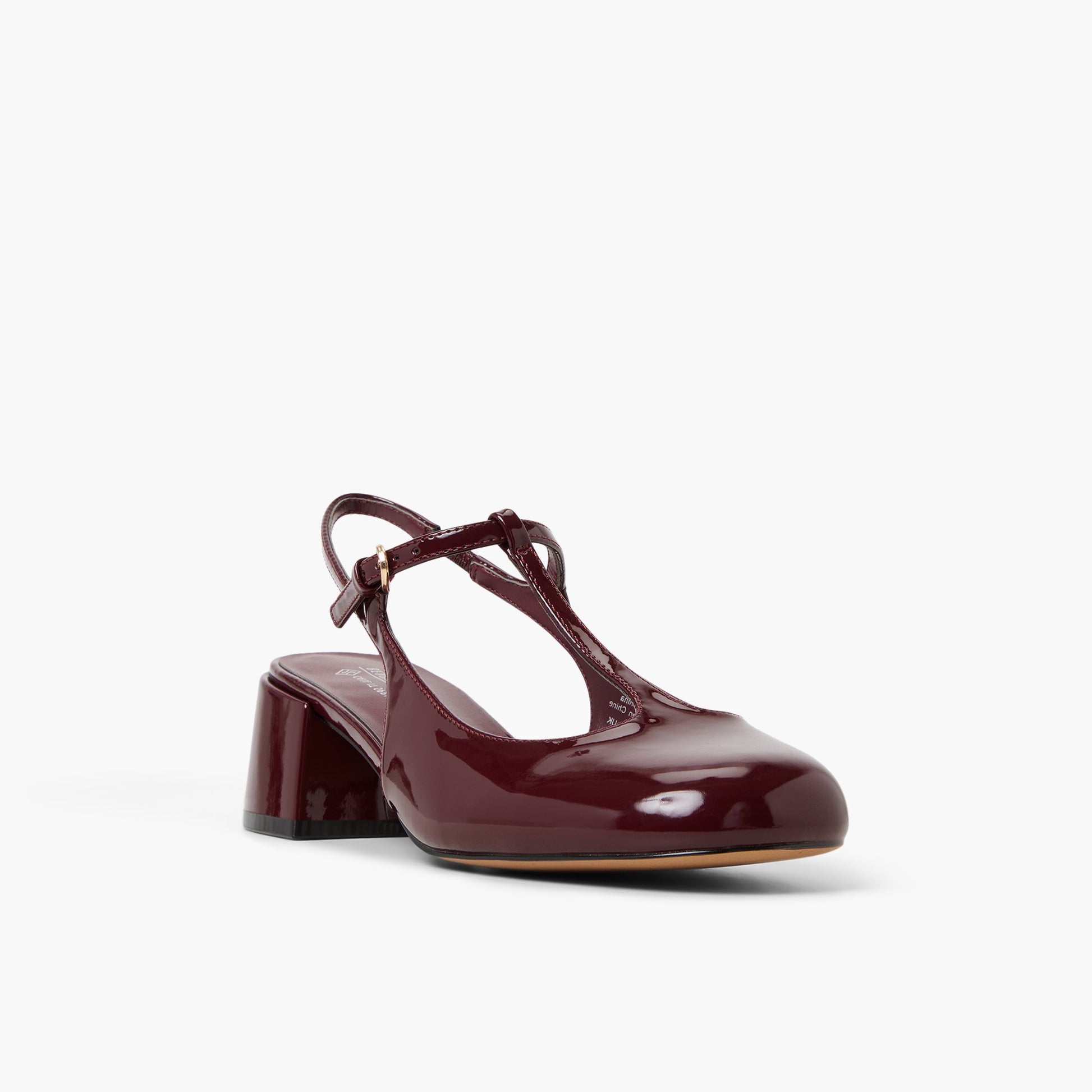 Three-quarter angle of Bordo Tiiana T-Bar Slingback Heels's front side