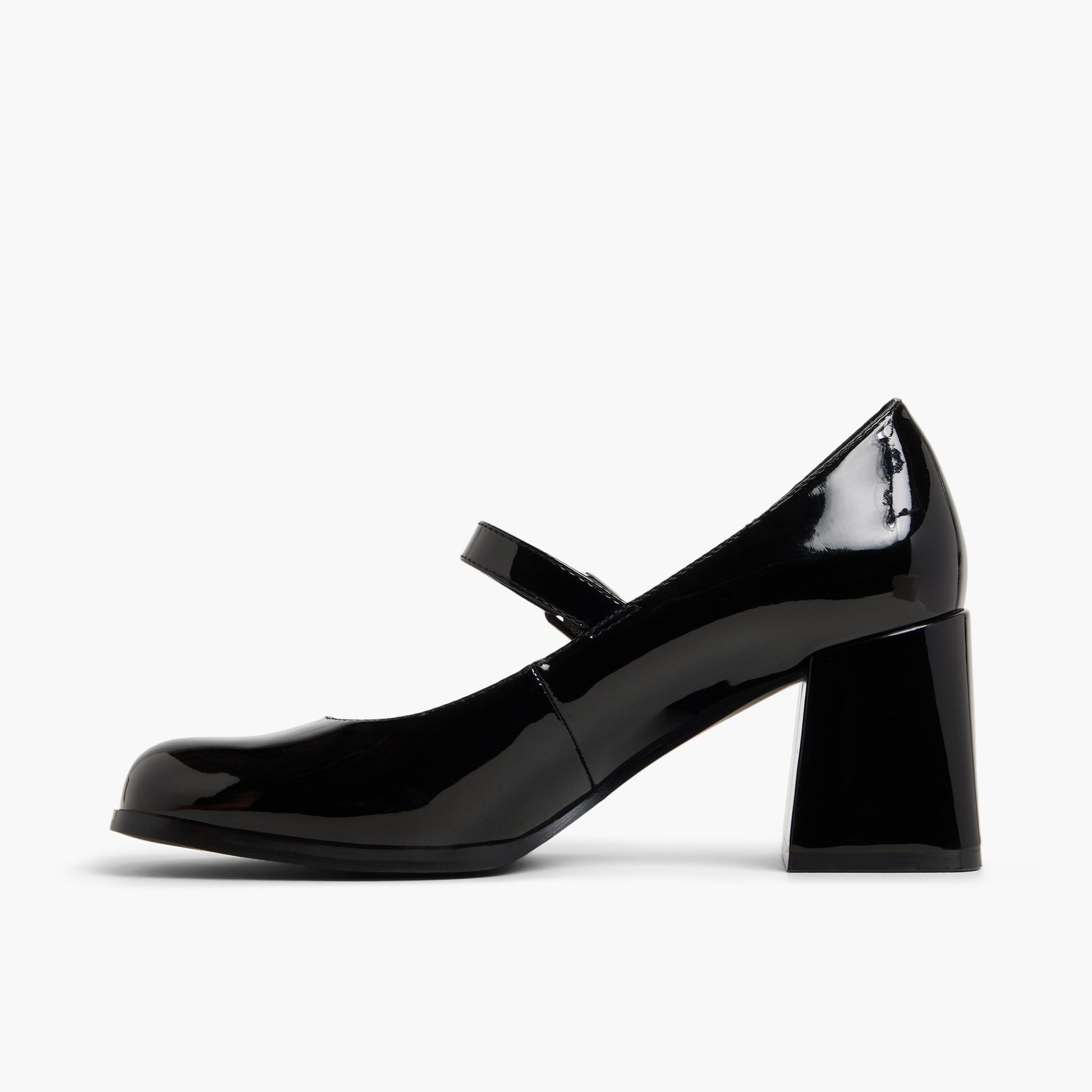 Side view of Open Black Addele Block Heel Mary Janes