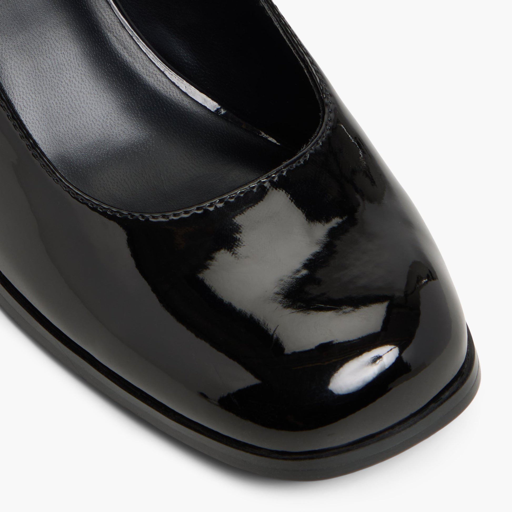 Close-up of the Open Black Addele Block Heel Mary Janes