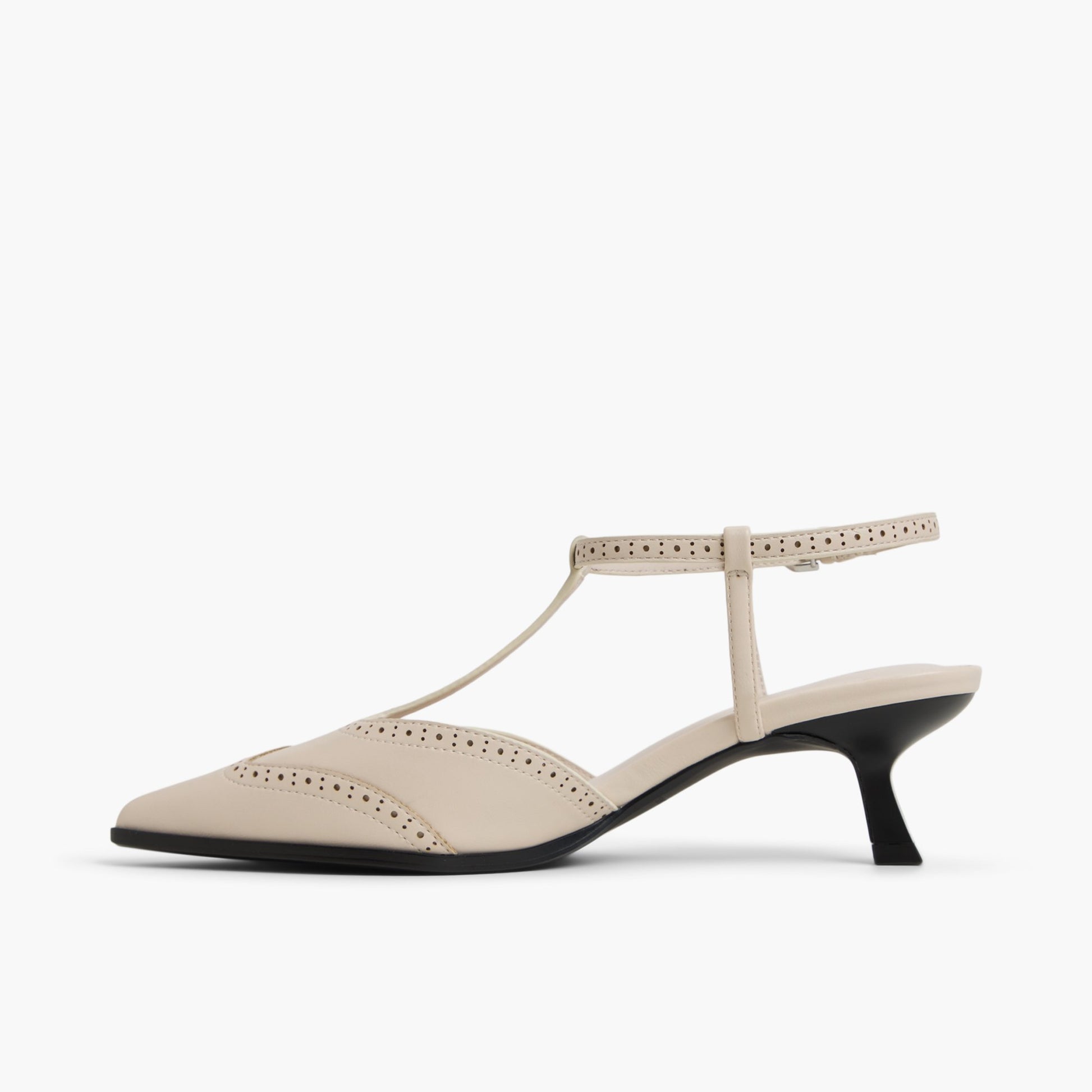 Side view of Ice Taliia T-Bar Kitten Heels