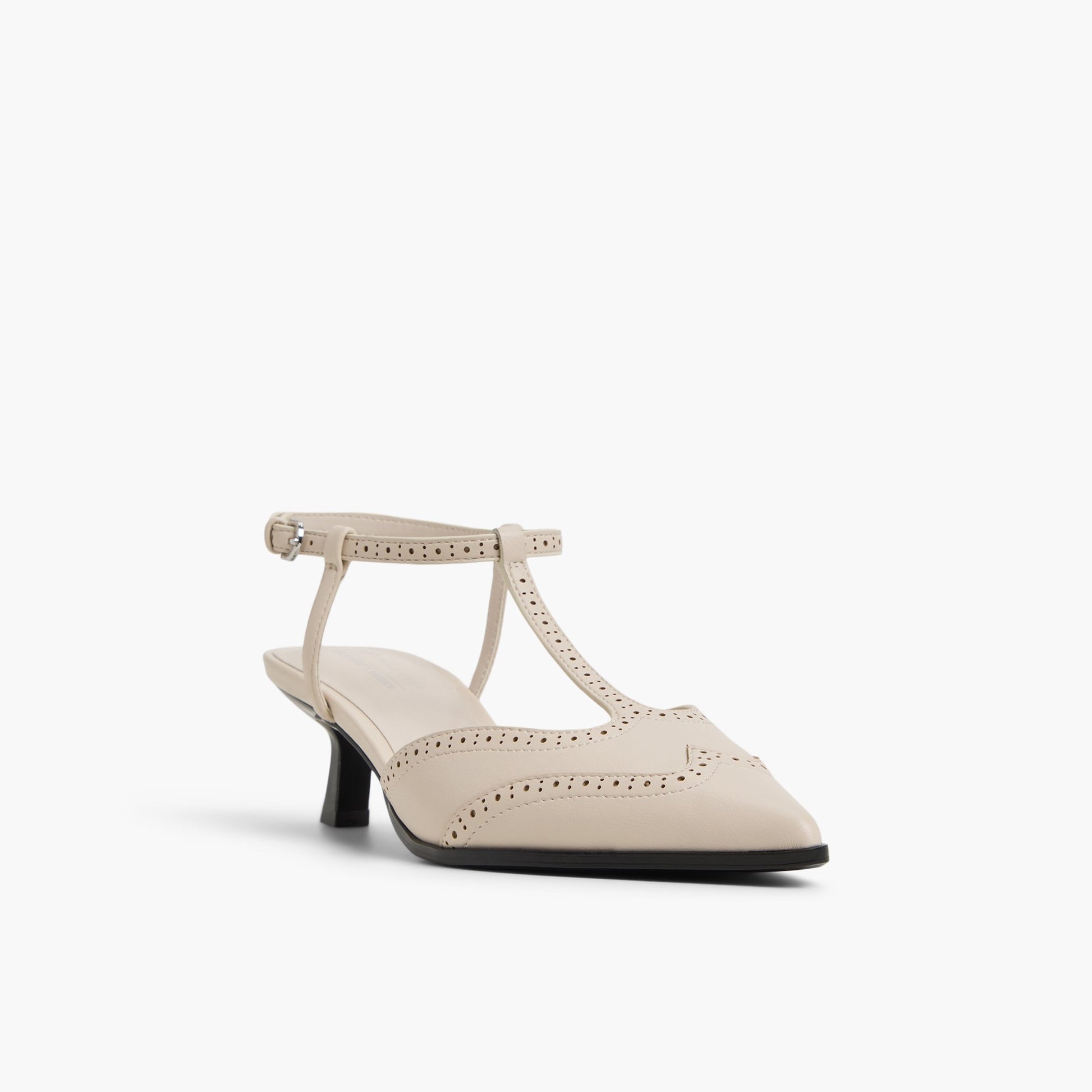 Three-quarter angle of Ice Taliia T-Bar Kitten Heels's front side