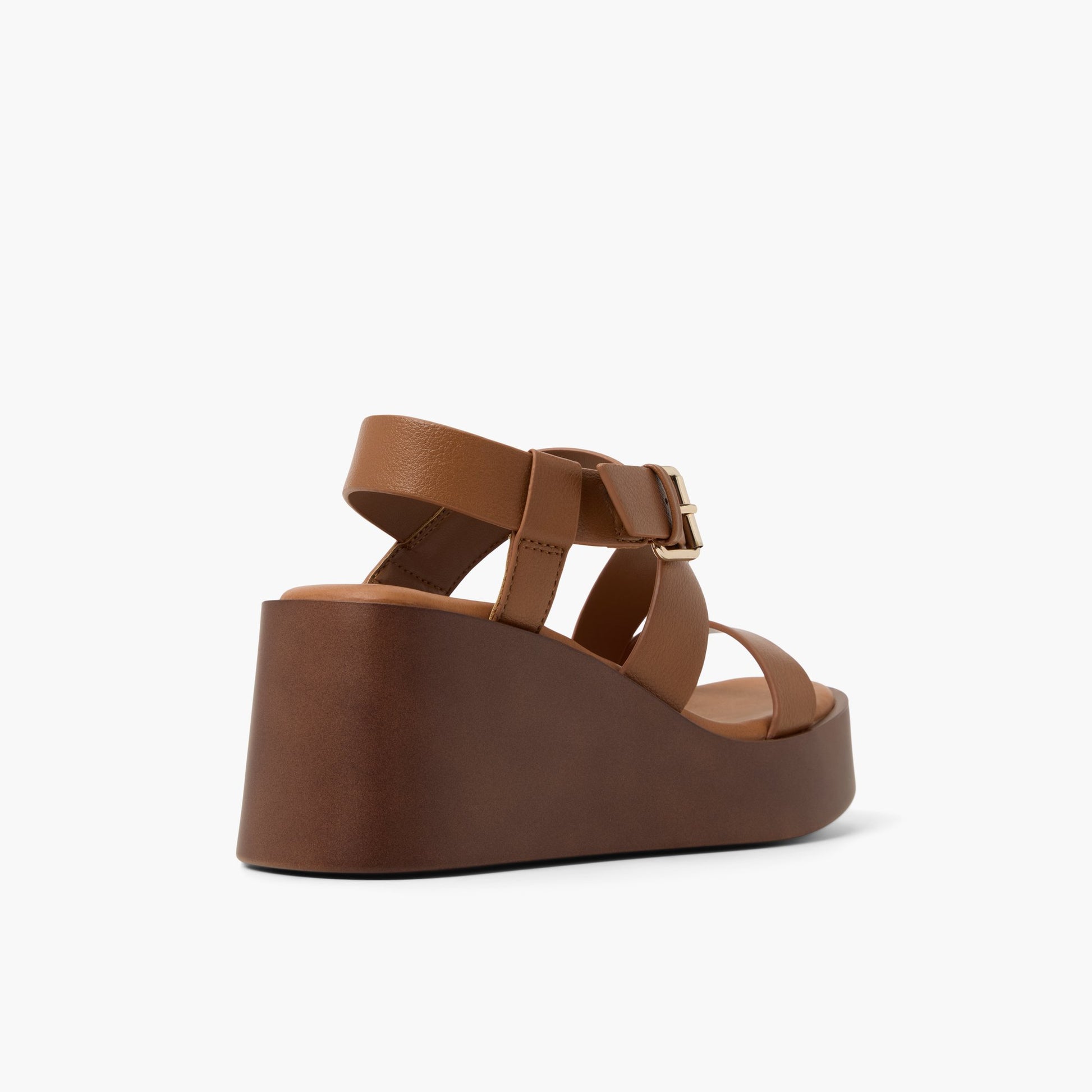 Three-quarter angle of Cognac Teigan High Heel Platform Sandals's back side