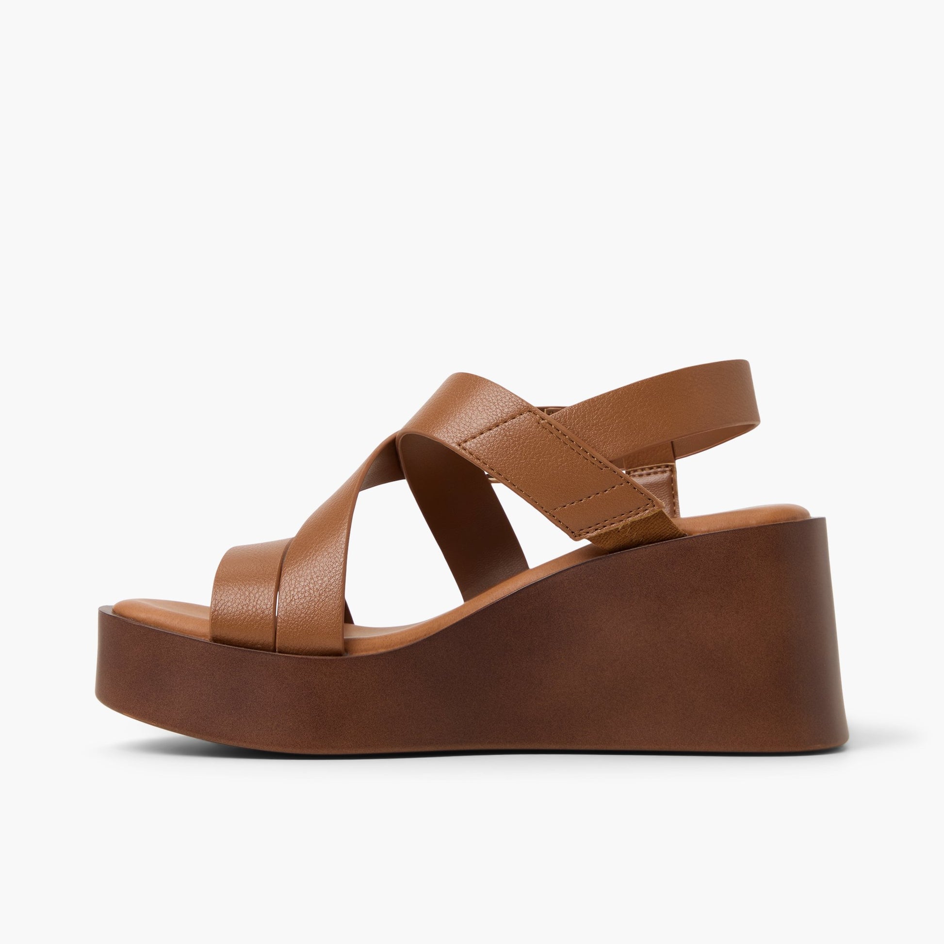 Side view of Cognac Teigan High Heel Platform Sandals