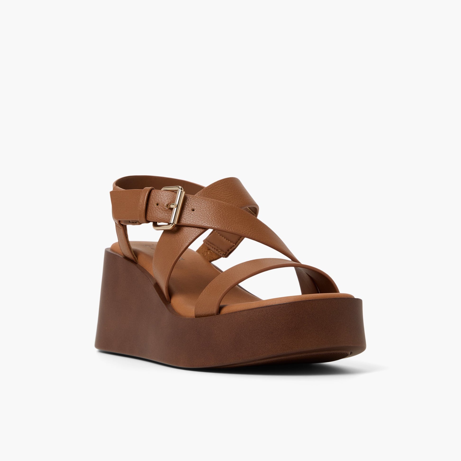Three-quarter angle of Cognac Teigan High Heel Platform Sandals's front side