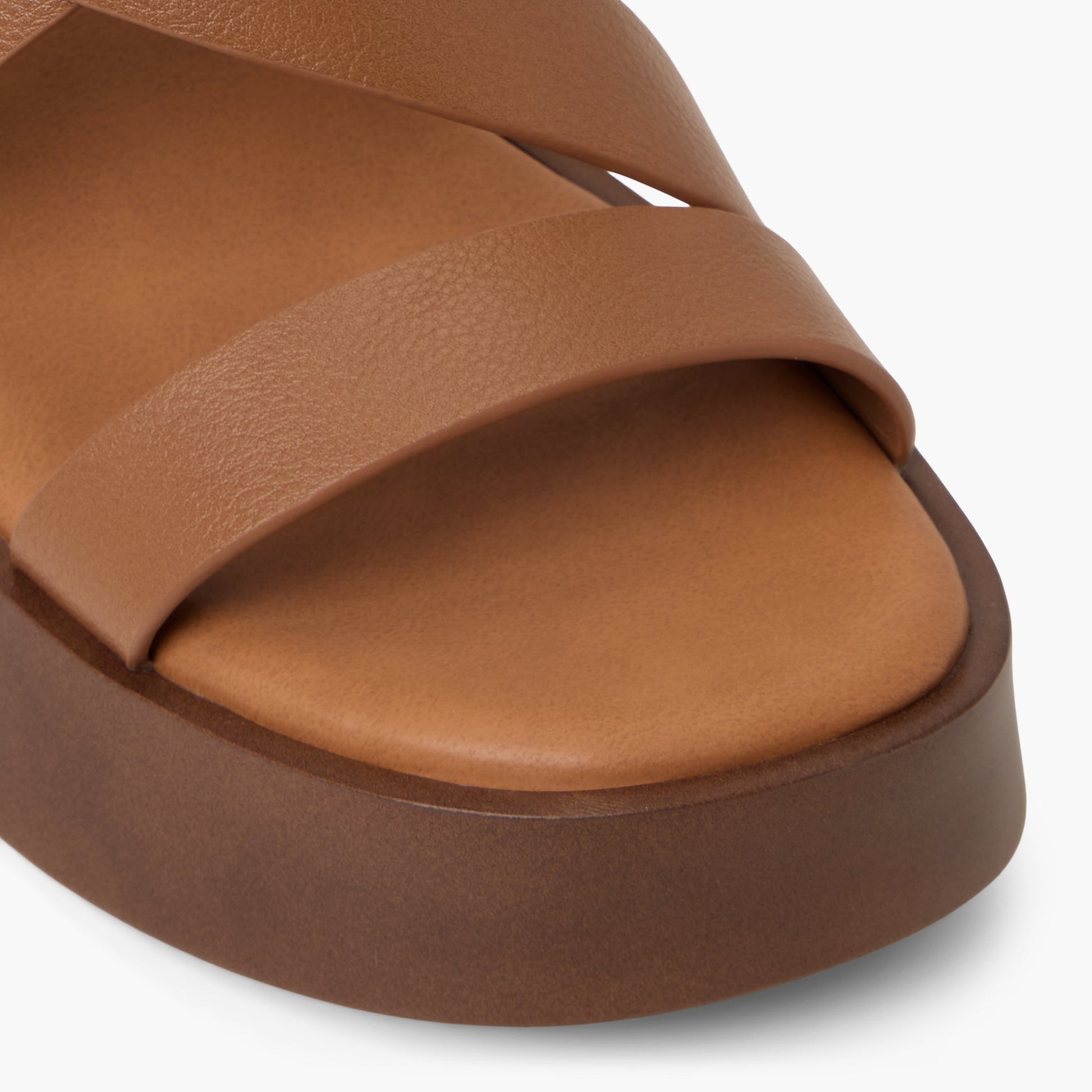 Close-up of the Cognac Teigan High Heel Platform Sandals