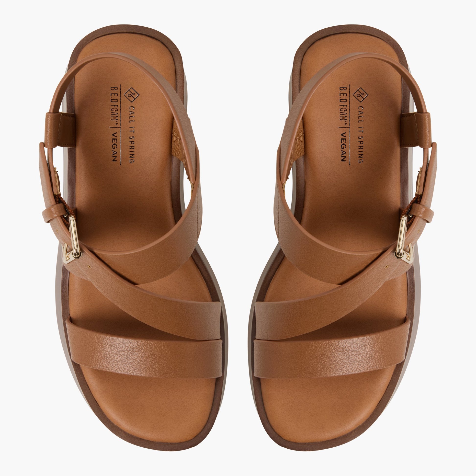 Top-down view of the Cognac Teigan High Heel Platform Sandals