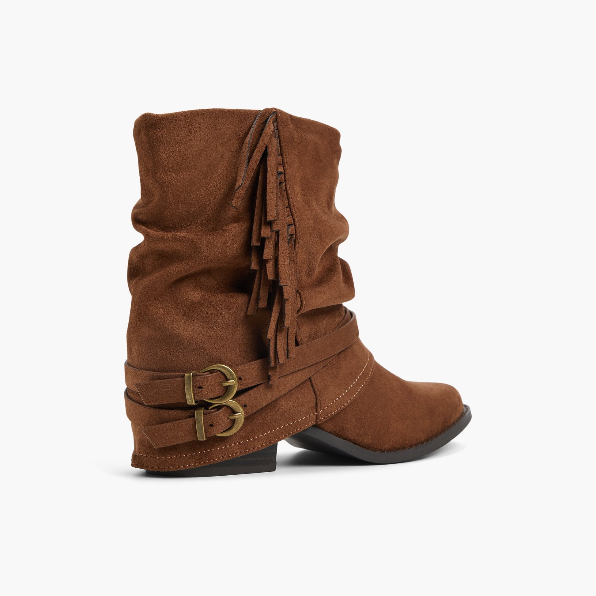 Three-quarter angle of Dark Beige Rowdy Slouchy Ankle Boots's back side