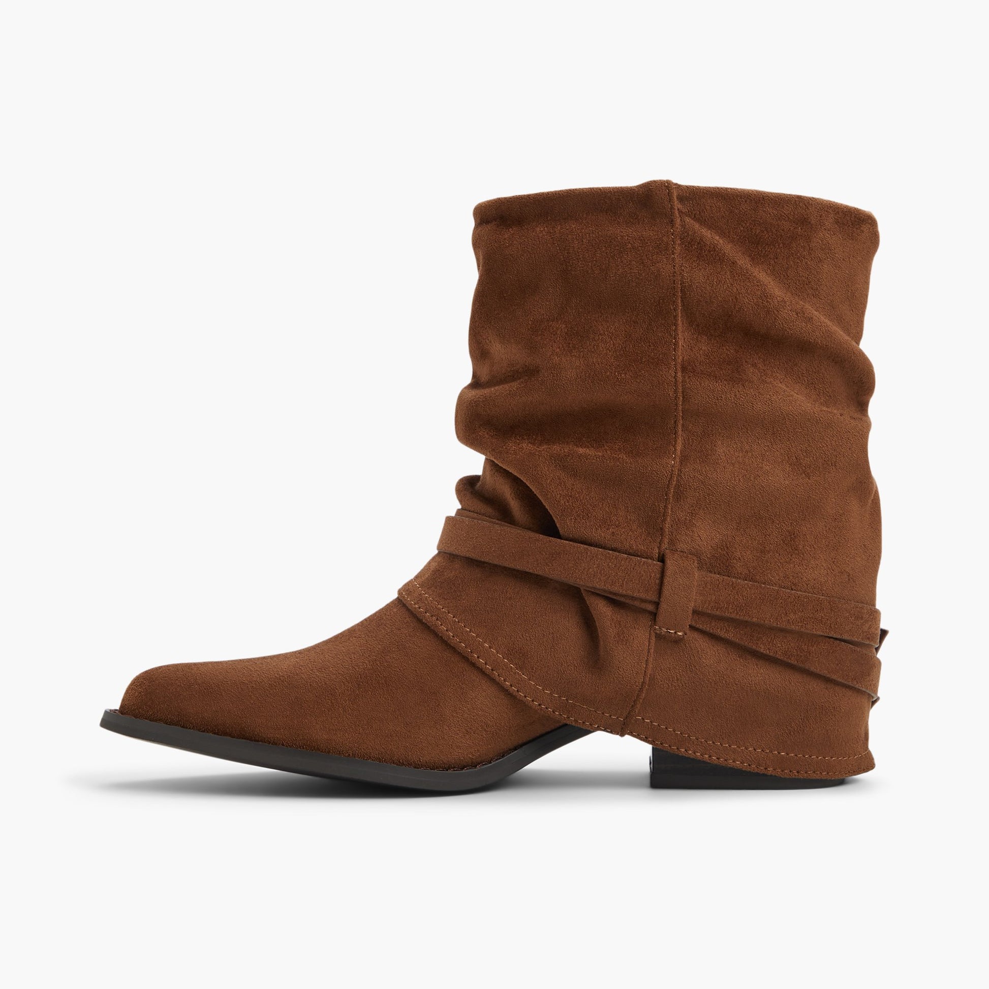 Side view of Dark Beige Rowdy Slouchy Ankle Boots