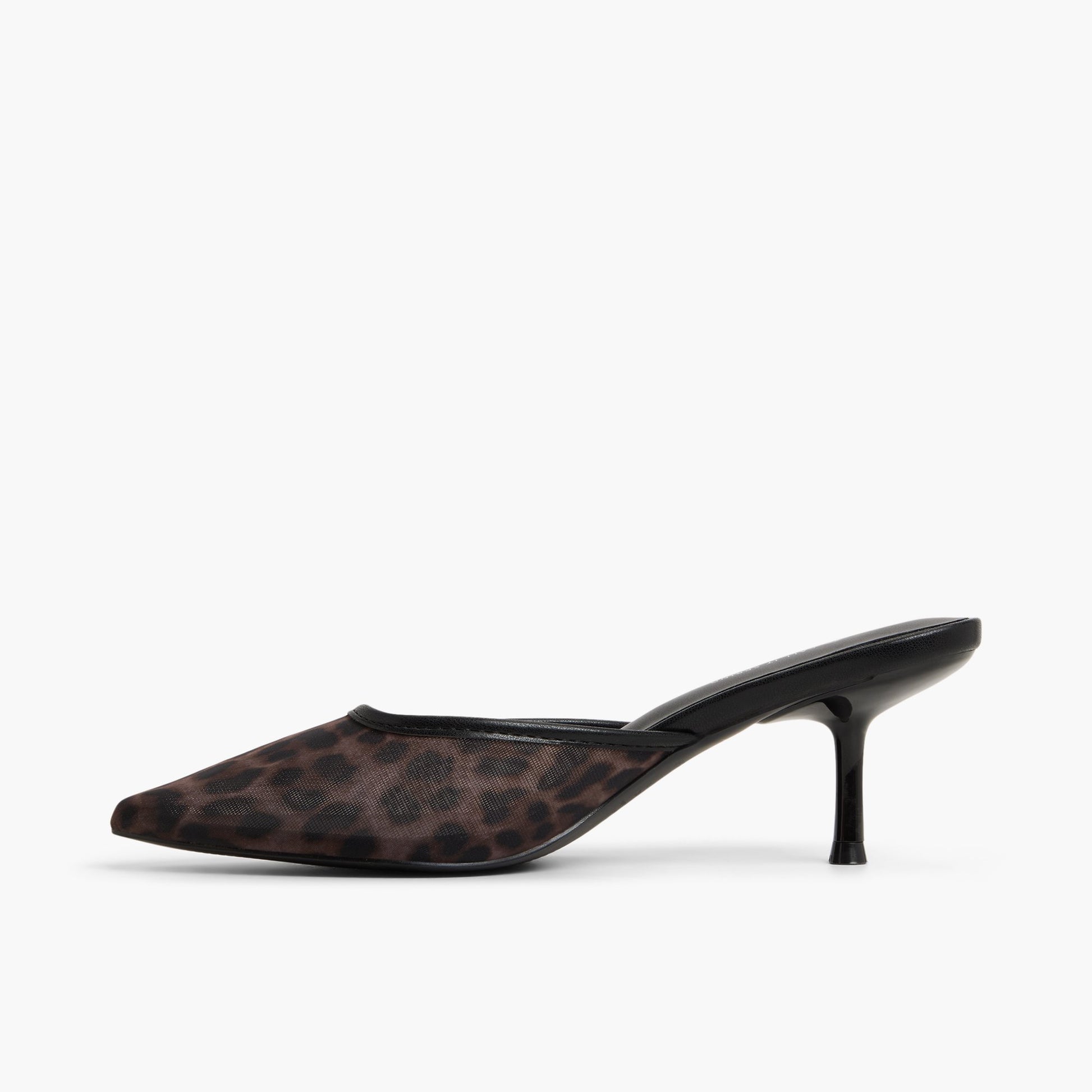 Side view of Open Brown Era Kitten Heel Mules