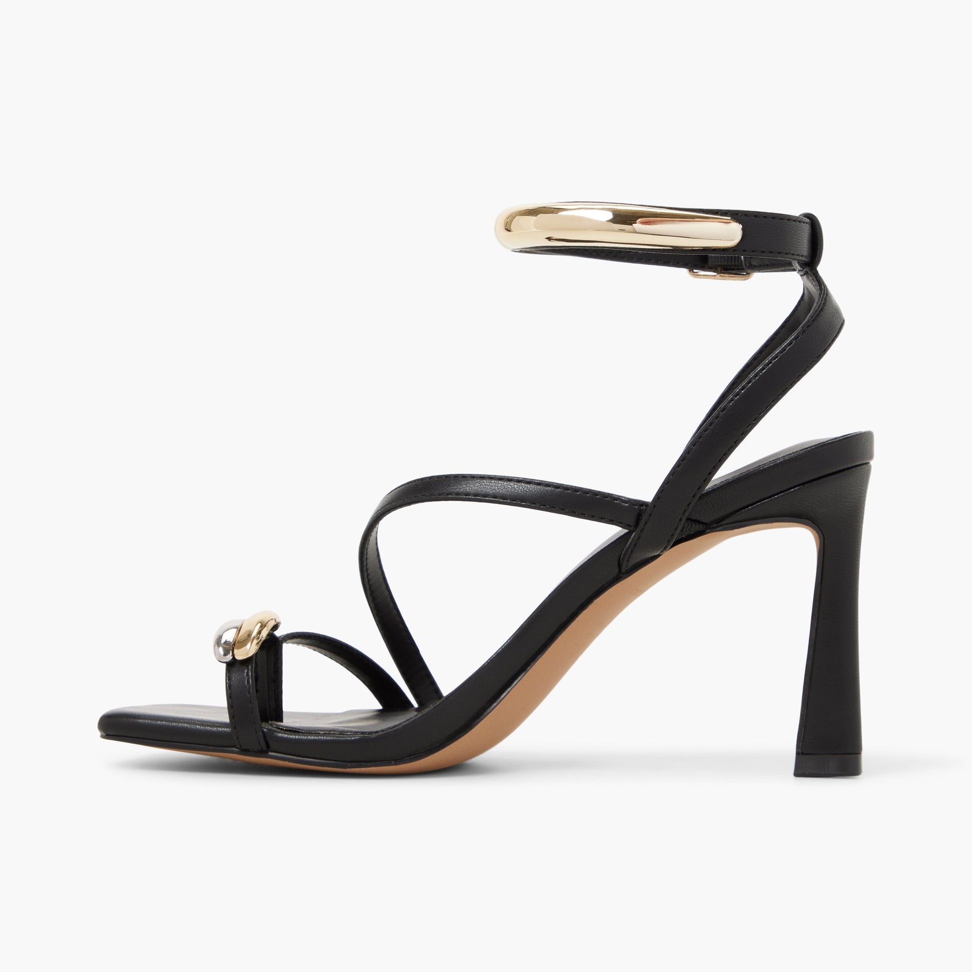 Side view of Black Aitanaa Strappy High Heel Sandals