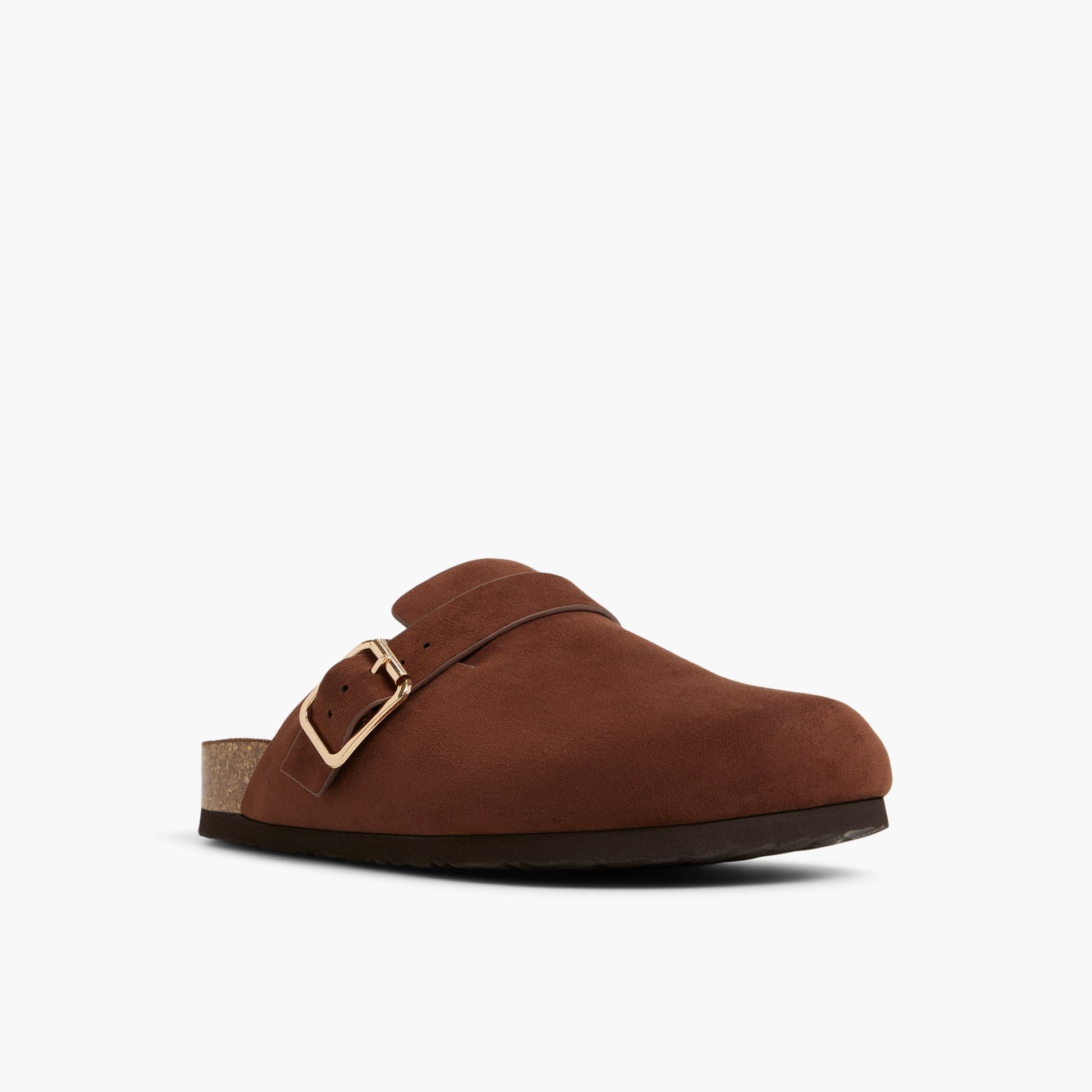 Three-quarter angle of Dark brown Calli Clogs's front side