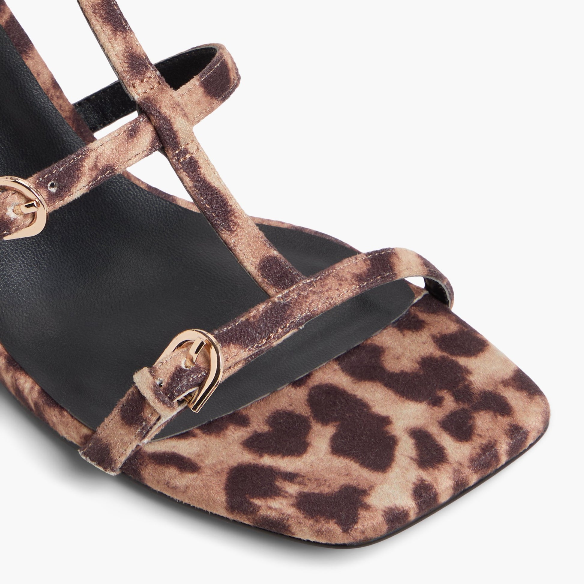 Close-up of the Brown Overflow Saphiraa T-Bar Kitten Heel Sandals