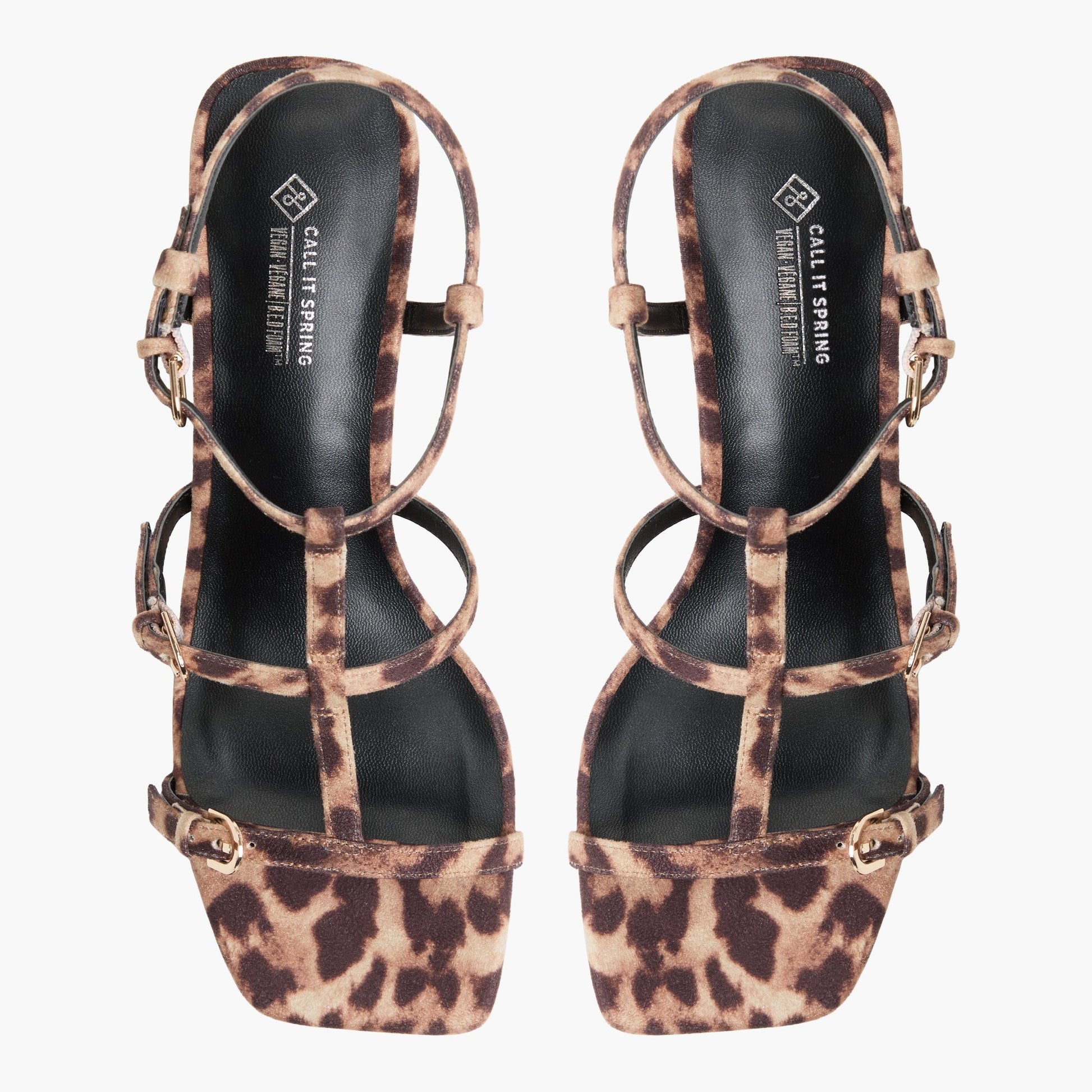 Top-down view of the Brown Overflow Saphiraa T-Bar Kitten Heel Sandals