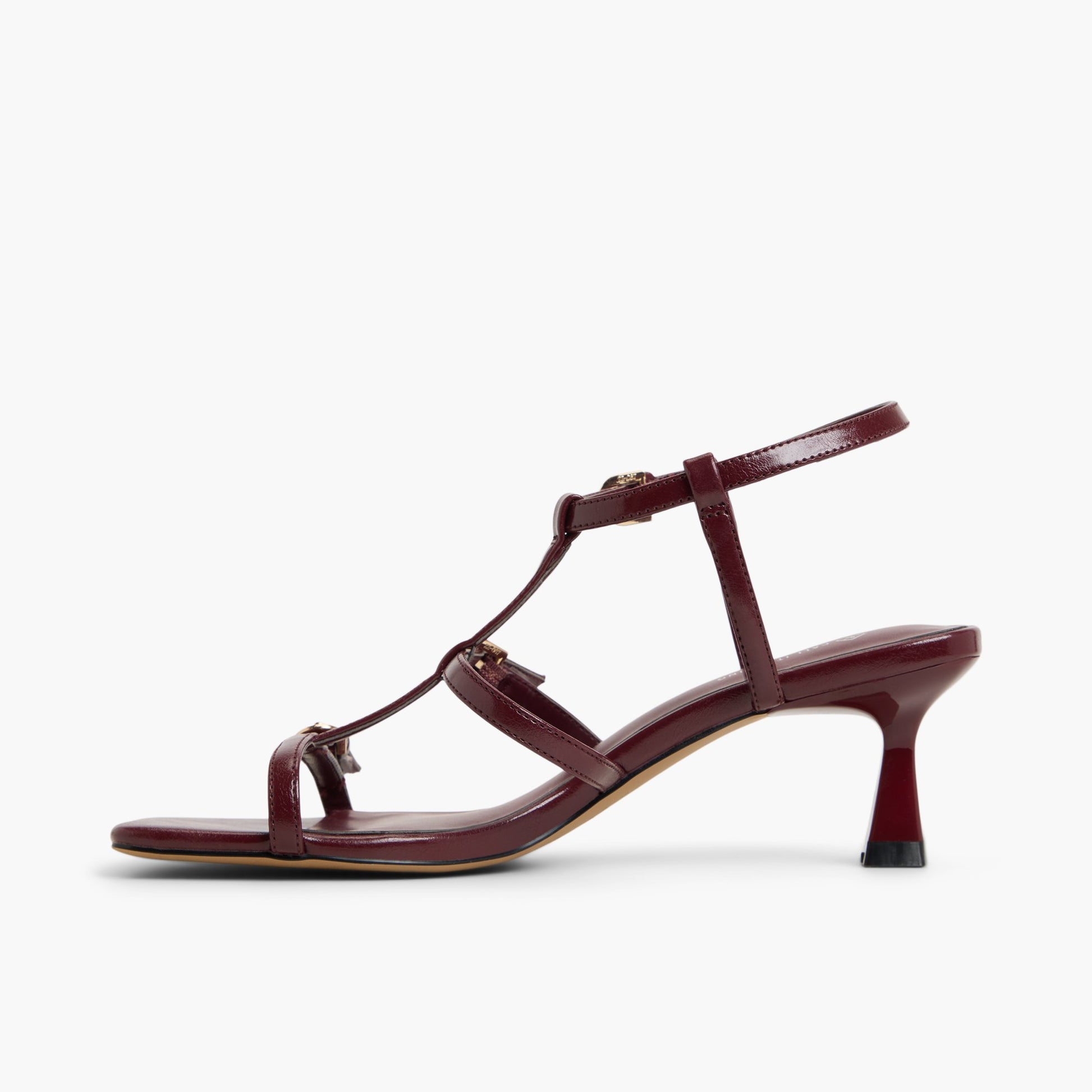 Side view of Bordo Saphiraa T-Bar Kitten Heel Sandals