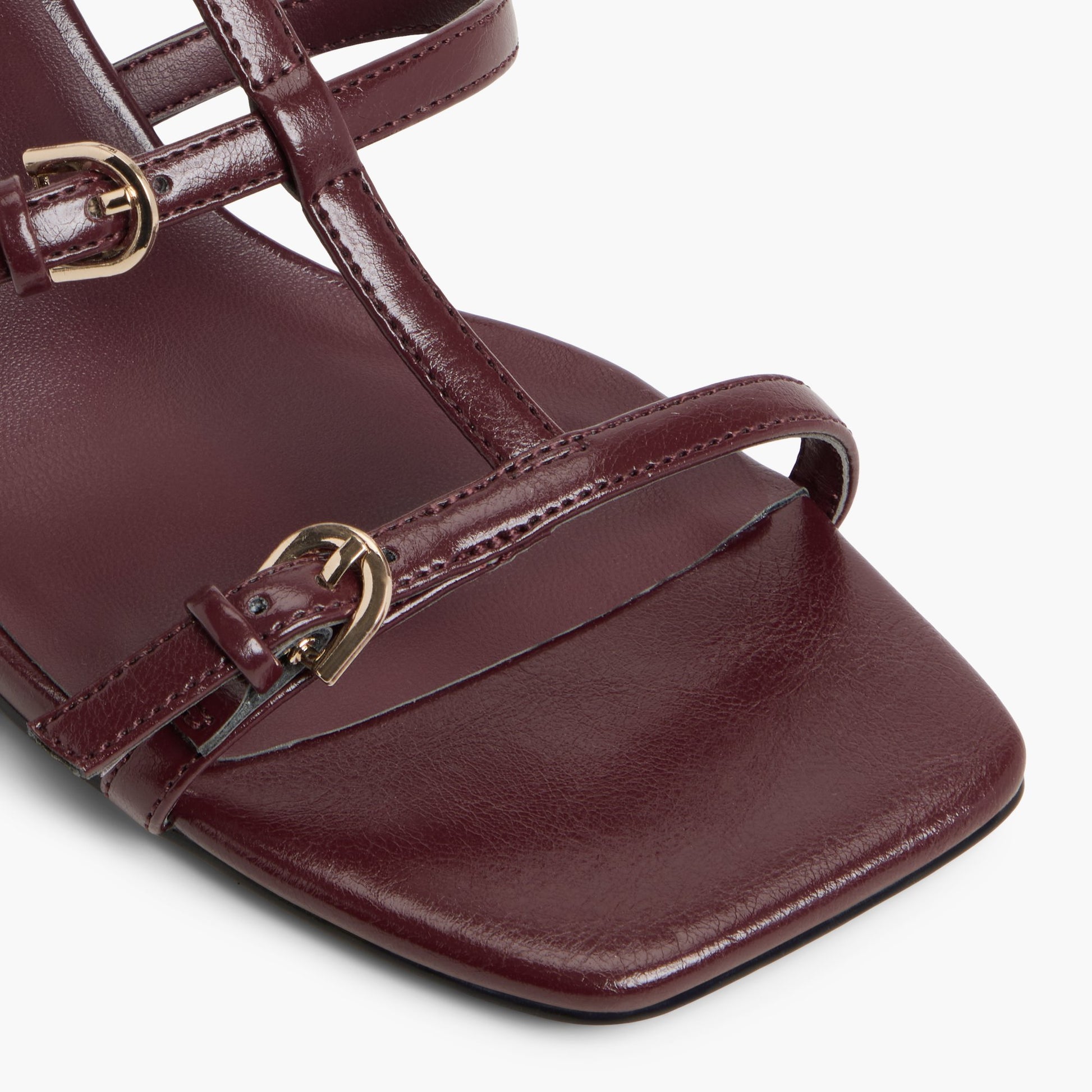 Close-up of the Bordo Saphiraa T-Bar Kitten Heel Sandals
