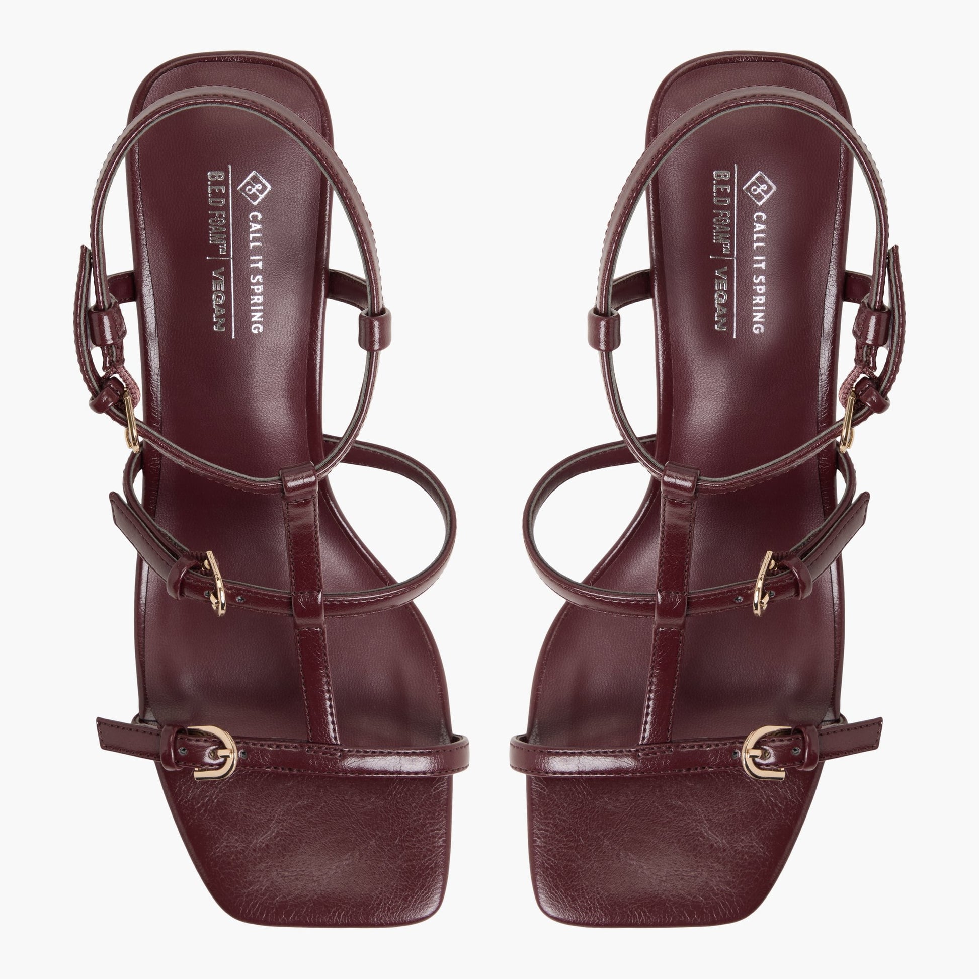Top-down view of the Bordo Saphiraa T-Bar Kitten Heel Sandals