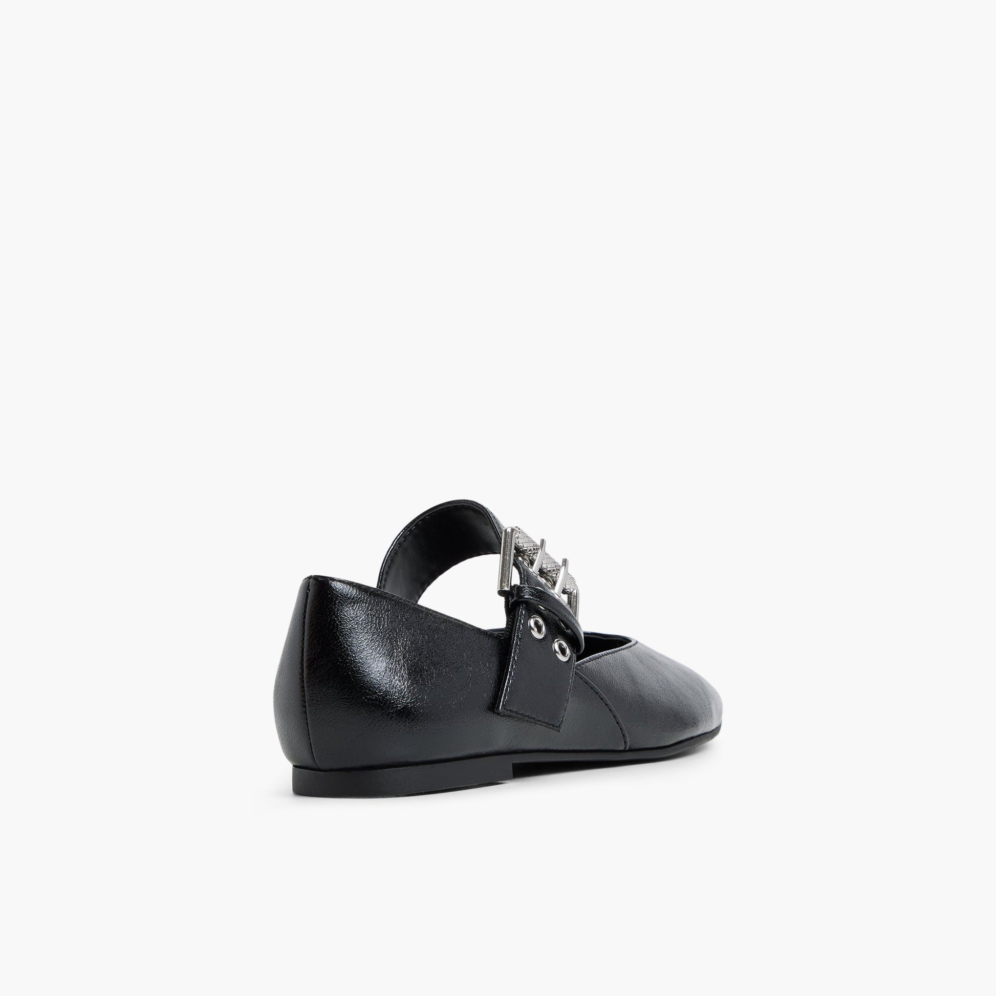 Three-quarter angle of Black Azurra Mary Jane Flats's back side