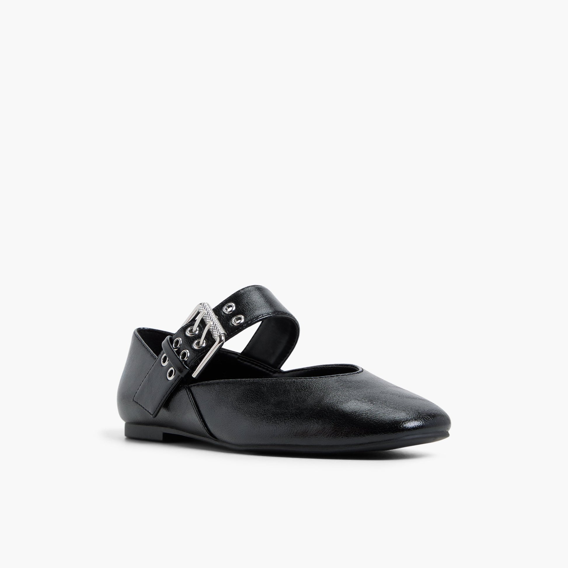 Three-quarter angle of Black Azurra Mary Jane Flats's front side