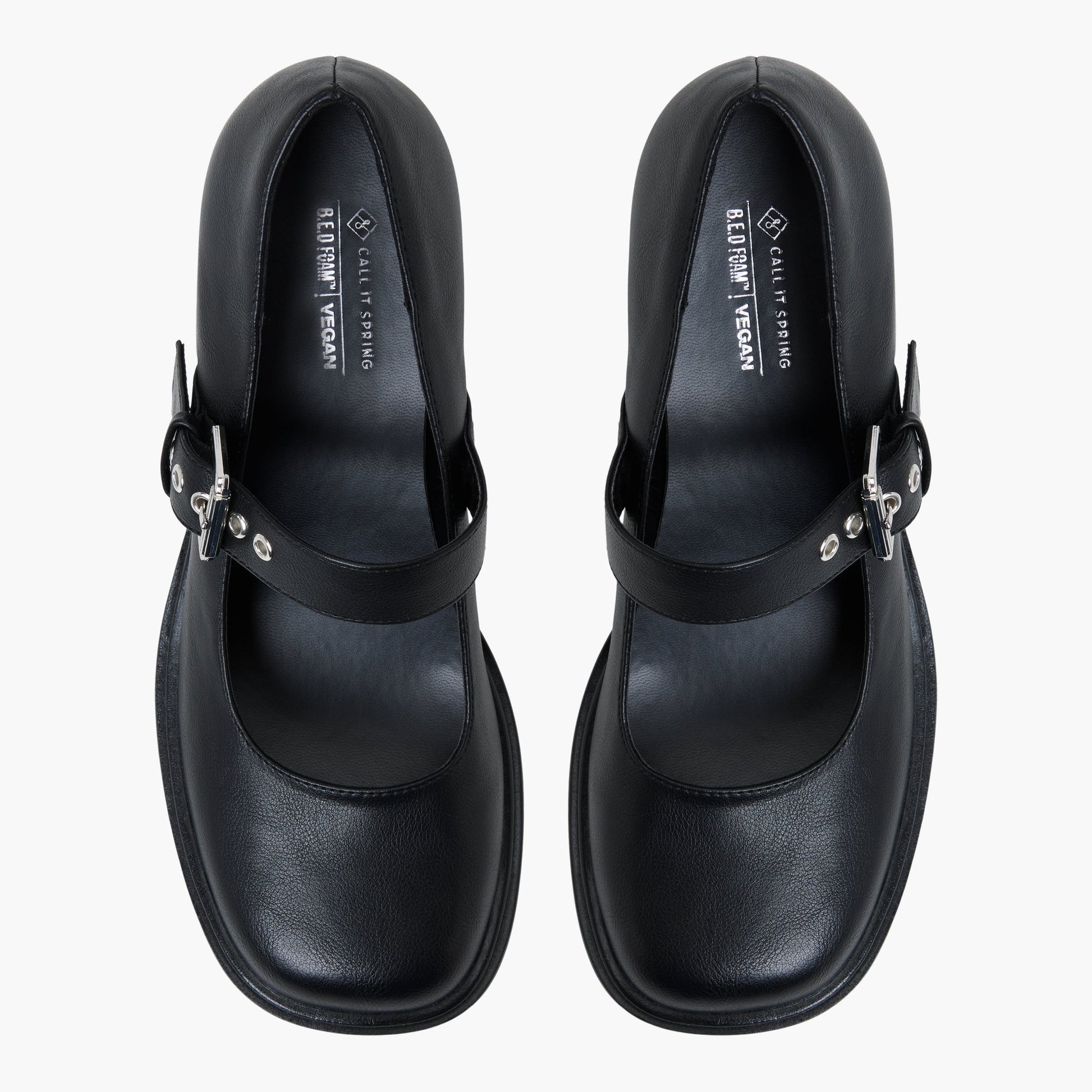 Top-down view of the Black Avrie Block Heel Mary-Janes