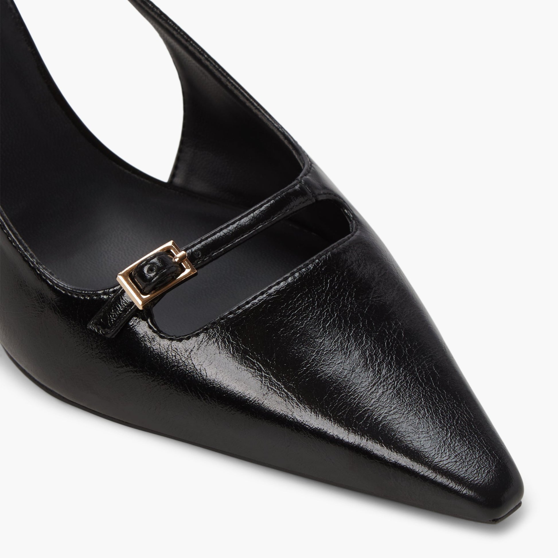 Close-up of the Black Darlingg Slingback Kitten Heels