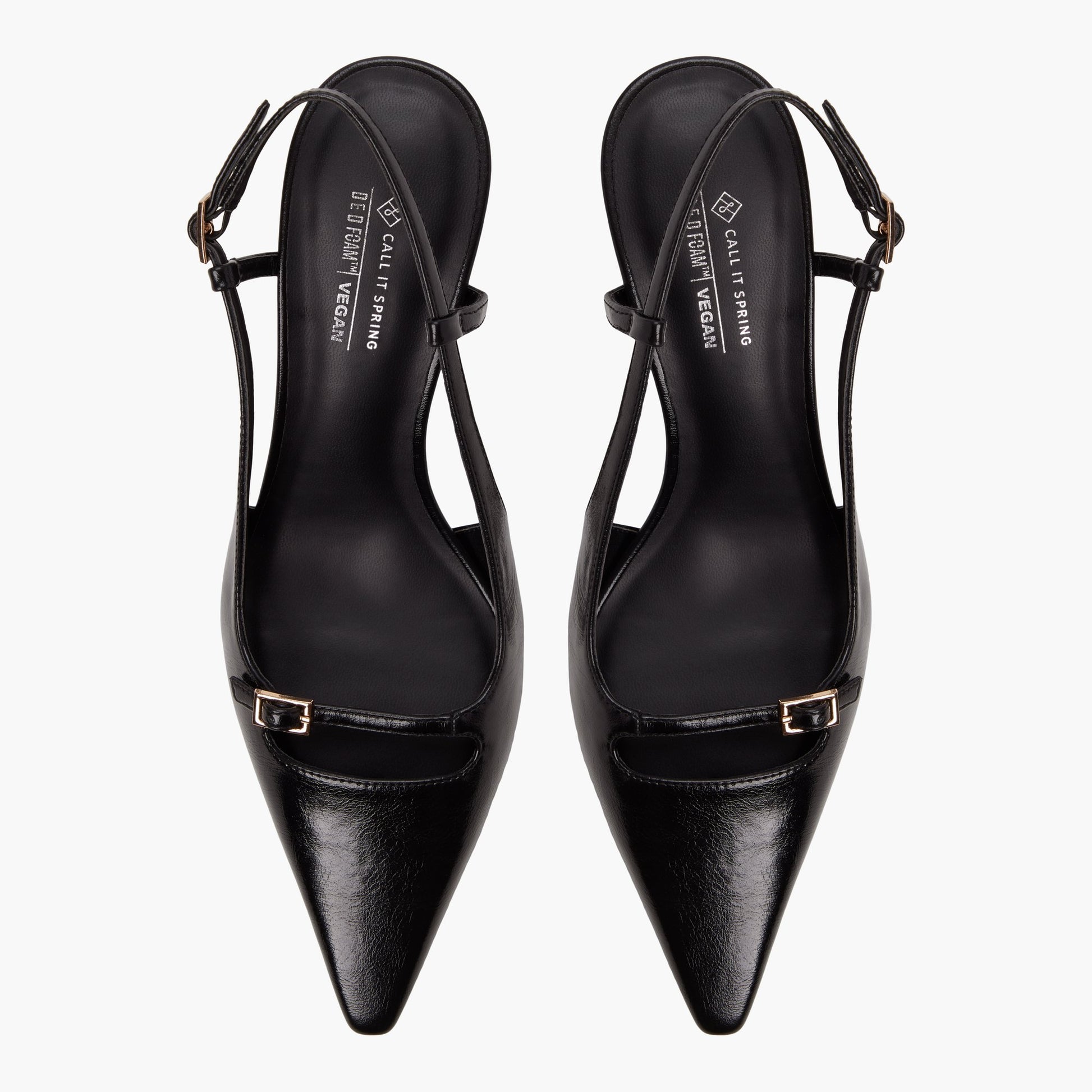 Top-down view of the Black Darlingg Slingback Kitten Heels