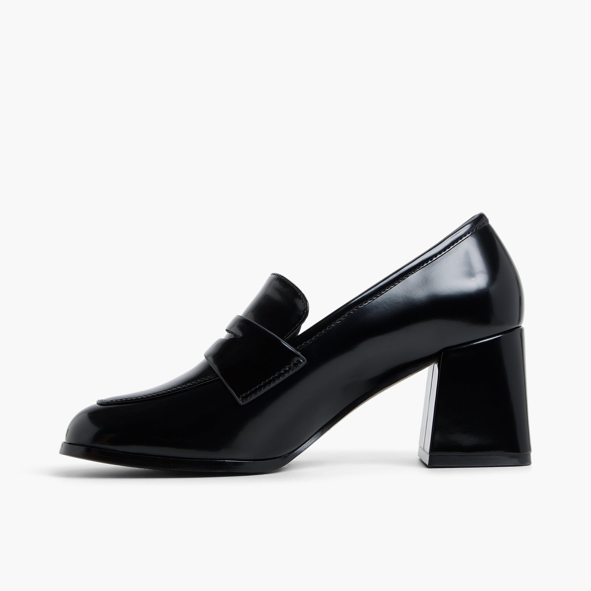 Side view of Black Riaa Mid-Heel Loafers