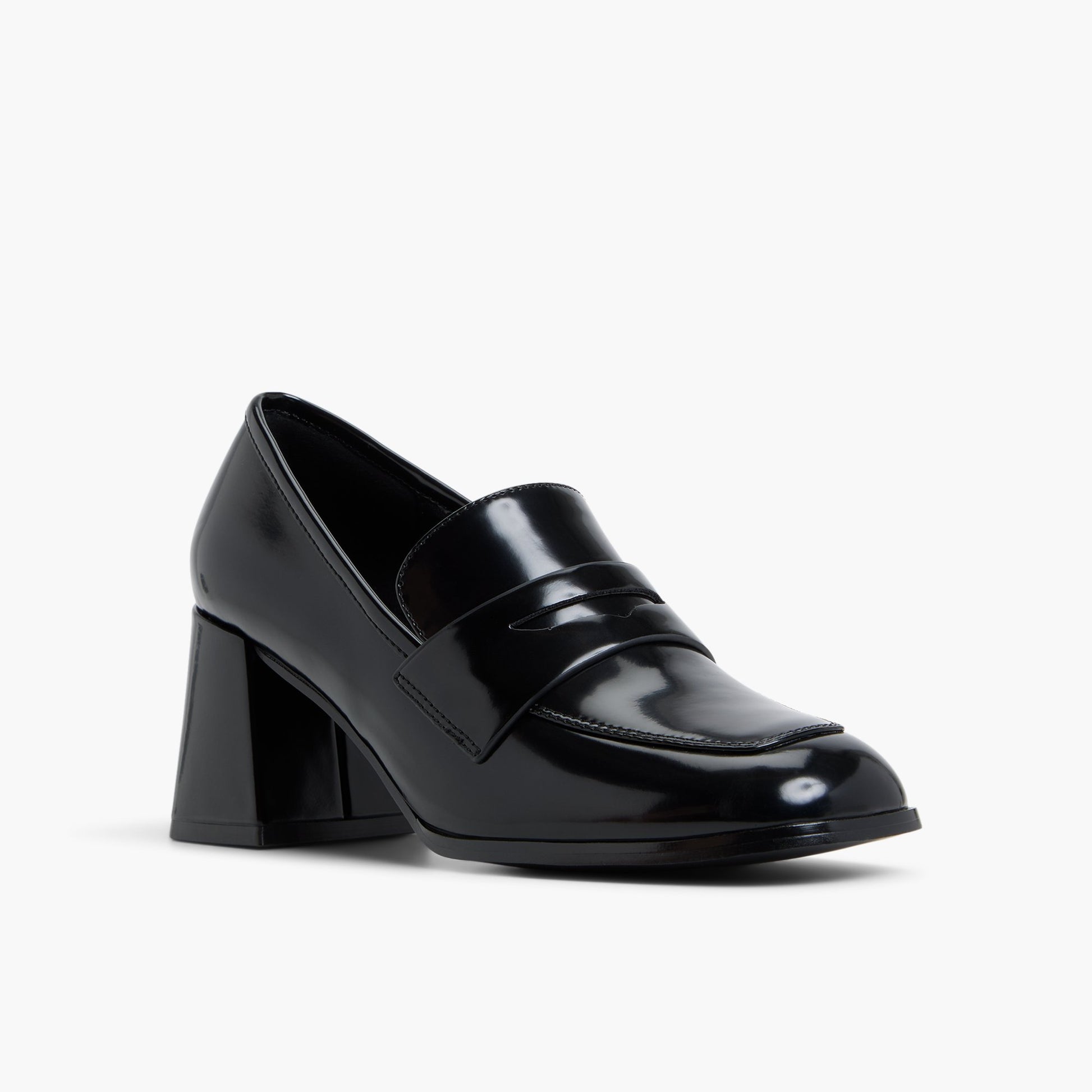 Three-quarter angle of Black Riaa Mid-Heel Loafers's front side