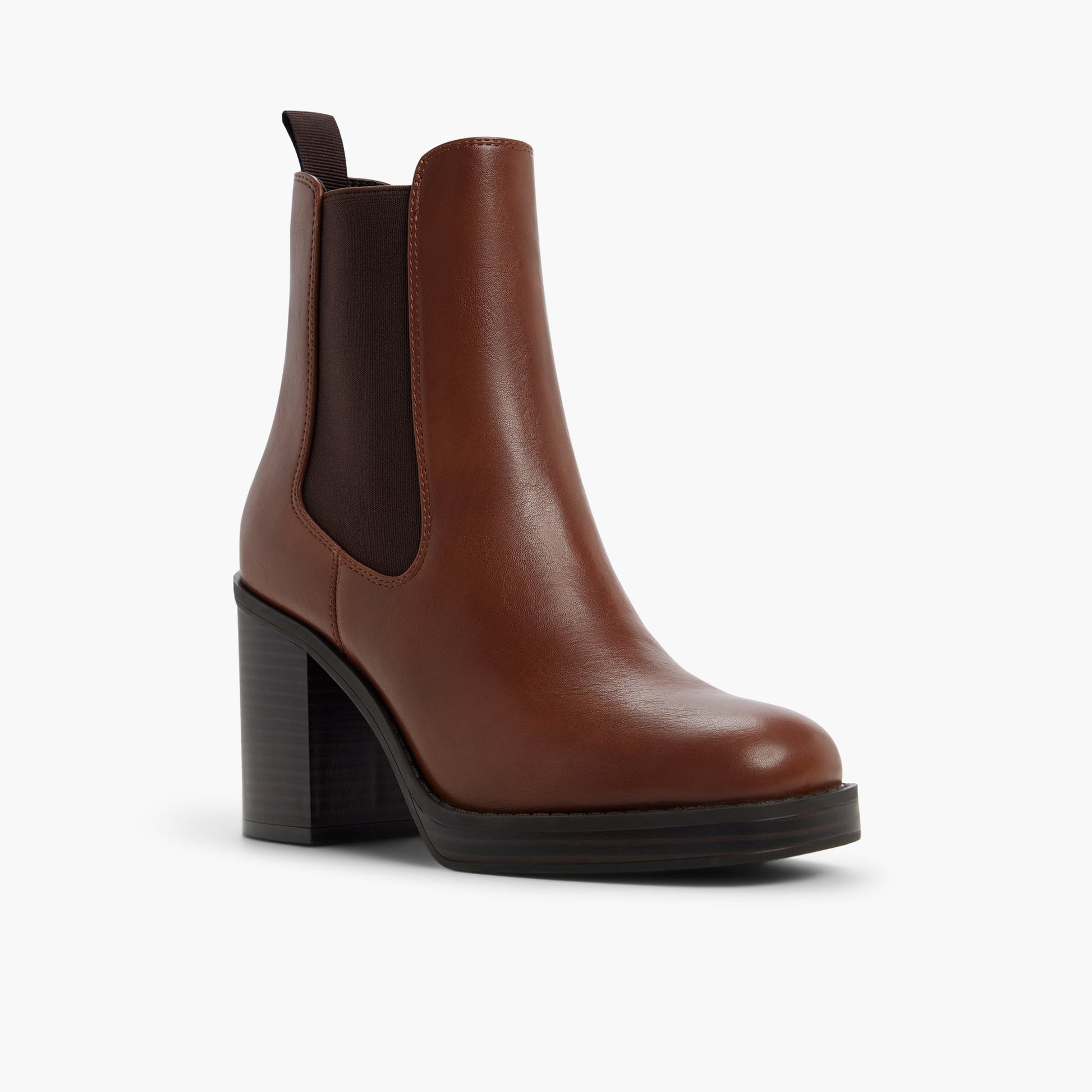 Three-quarter angle of Cognac Elarah Chelsea Ankle Boots's front side