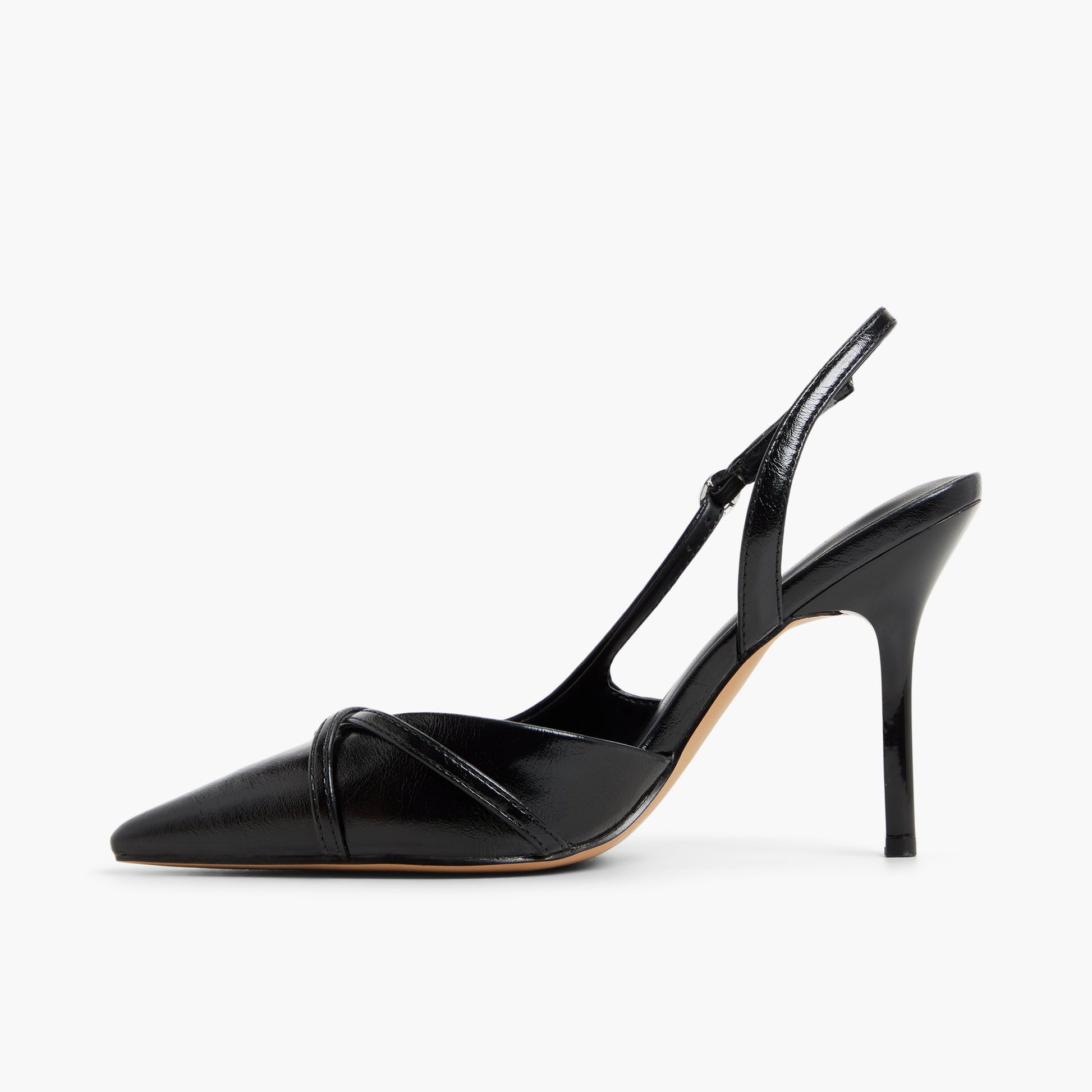 Side view of Black Niaa Slingback Pumps
