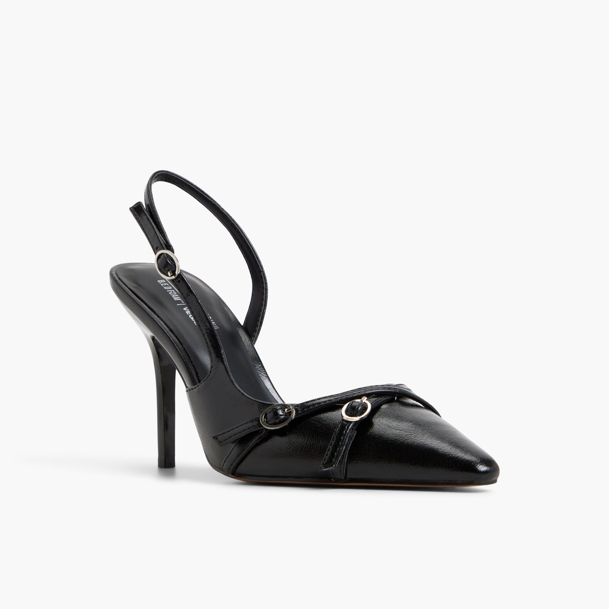 Three-quarter angle of Black Niaa Slingback Pumps's front side