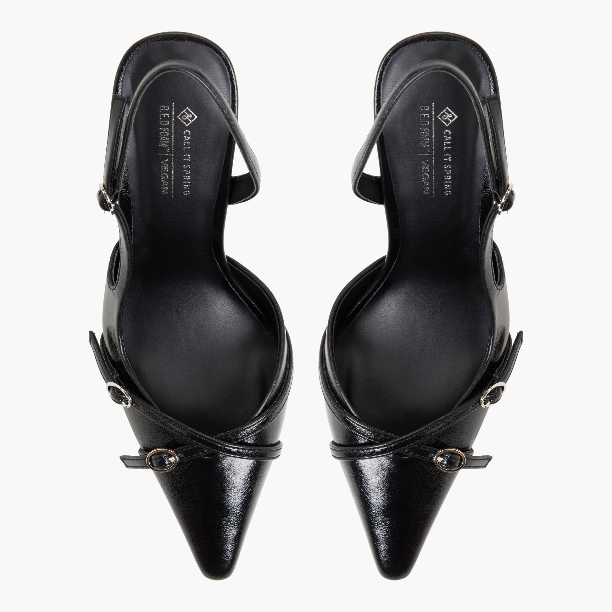 Top-down view of the Black Niaa Slingback Pumps