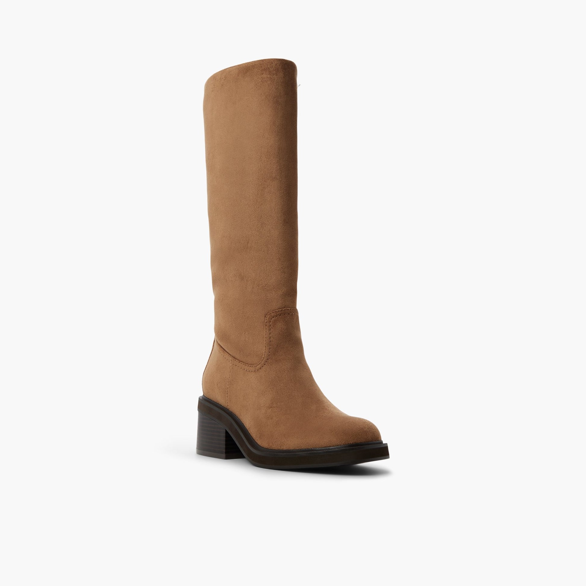 Three-quarter angle of Taupe Journie Riding Boots's front side