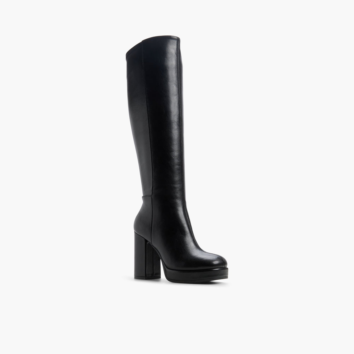 Angle de trois quarts de la face avant de Noir Juuno Bottes hautes plateforme