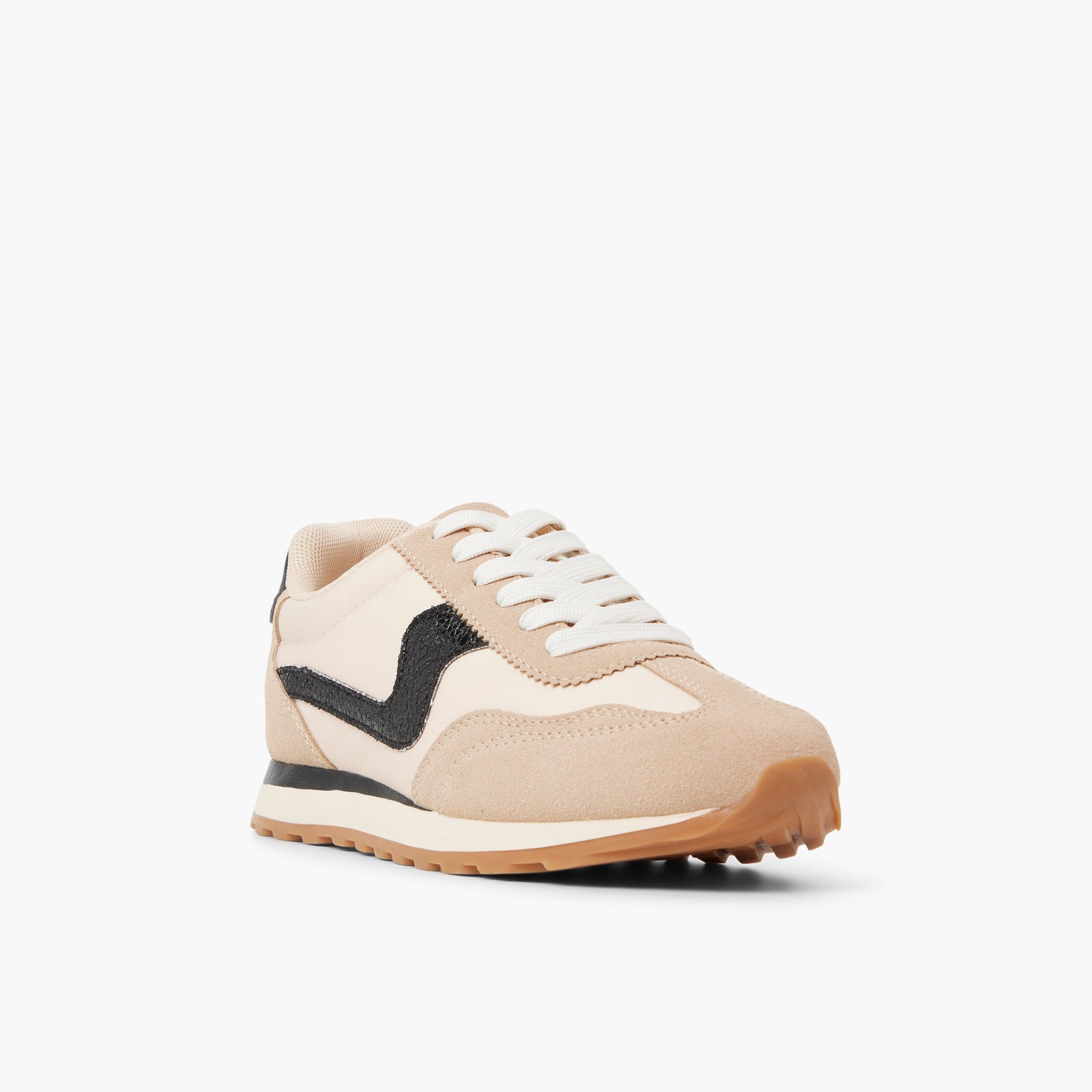 Three-quarter angle of Dark Beige Corrie Low-Top Sneakers's front side