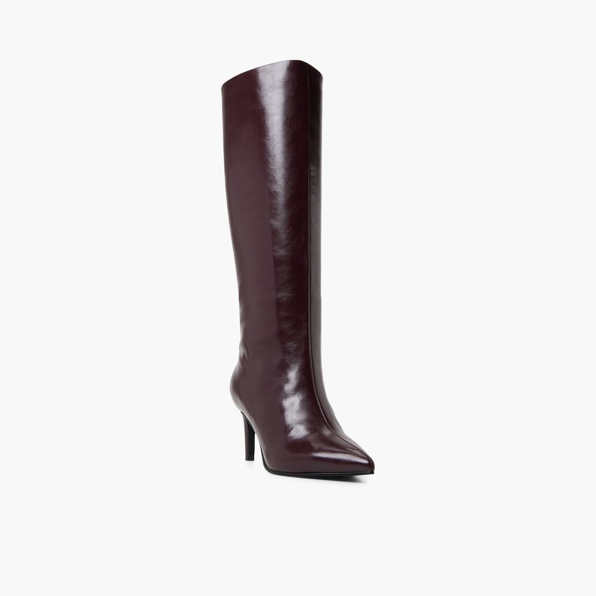 Three-quarter angle of Open Brown Rhodde Low-Mid Heeled Tall Boots's front side