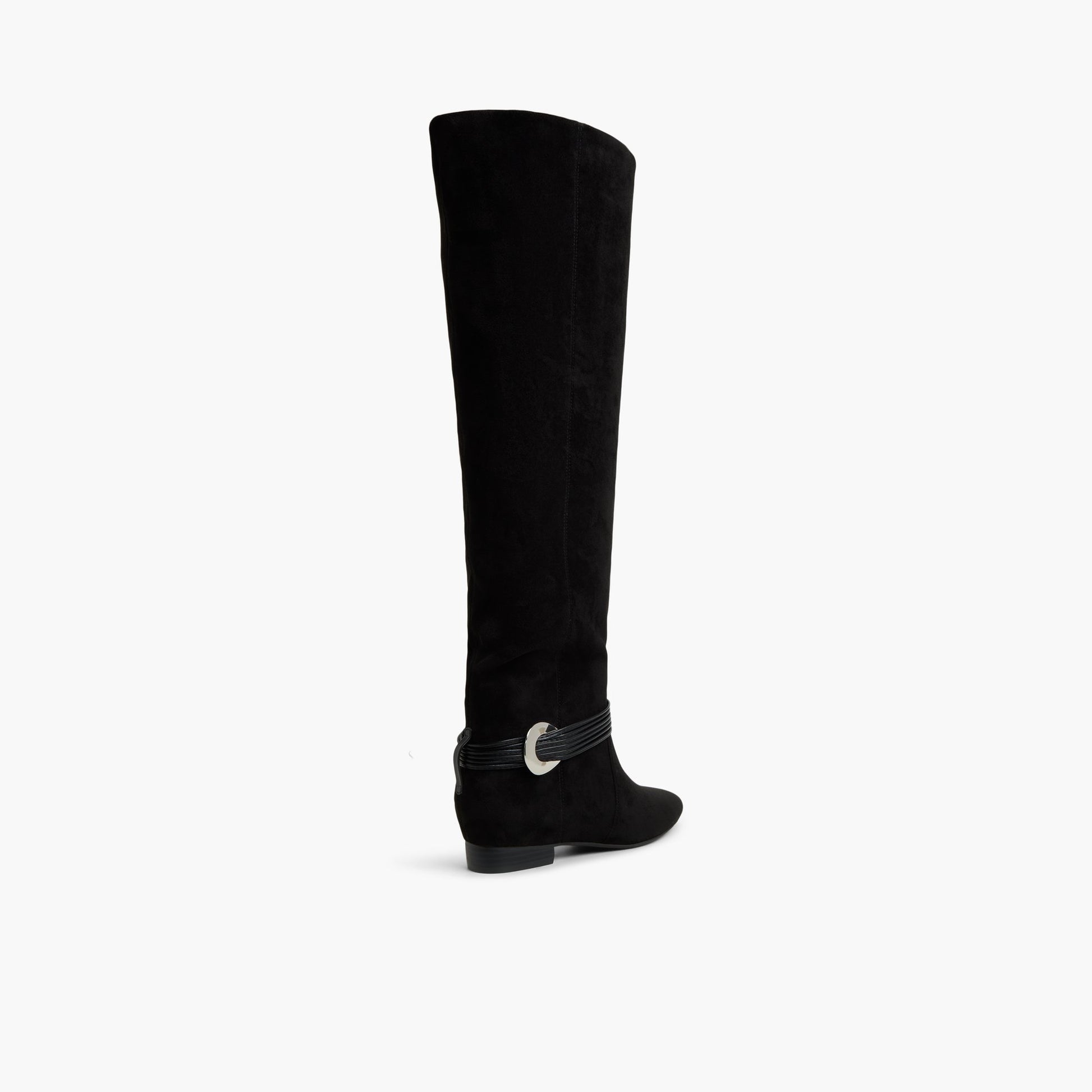 Three-quarter angle of Open Black Klarissa Thigh-High Boots's back side