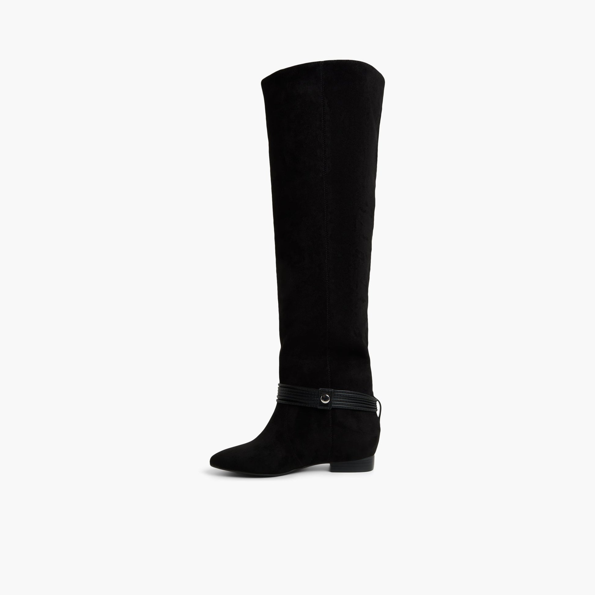 Side view of Open Black Klarissa Thigh-High Boots