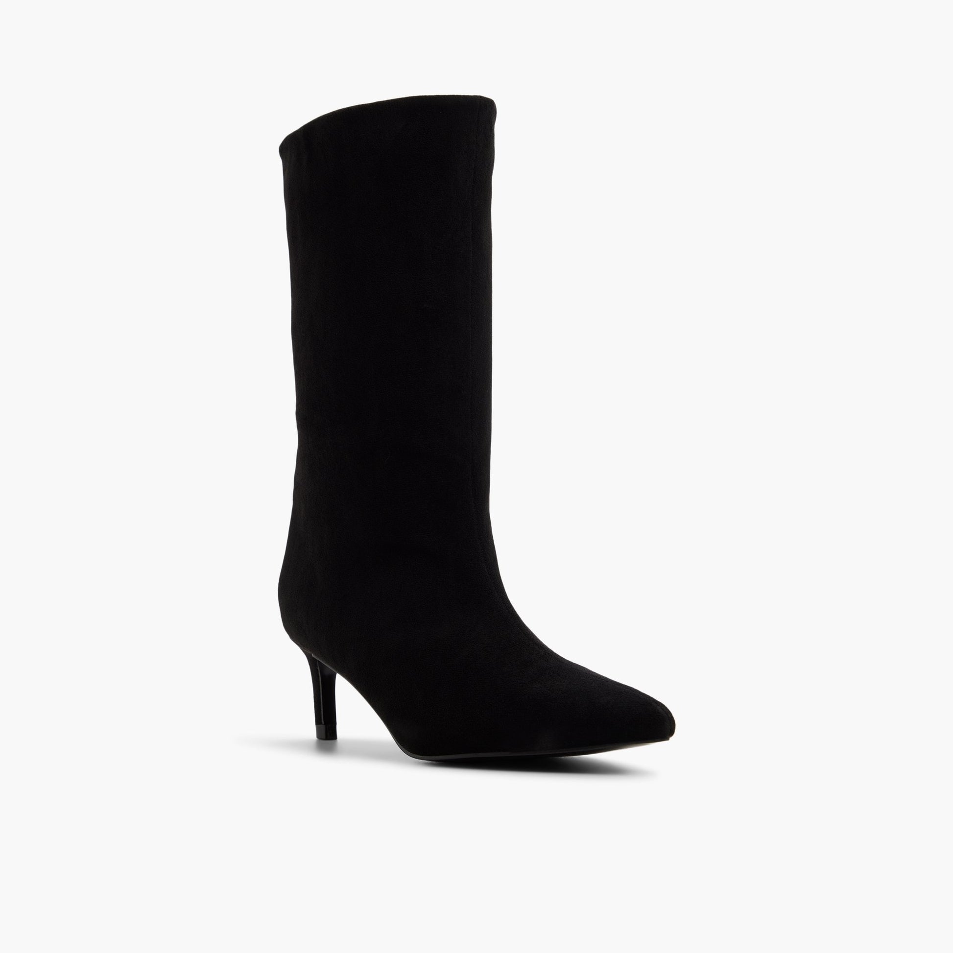 Three-quarter angle of Black Fraankie Low Shaft Slouch Boots's front side