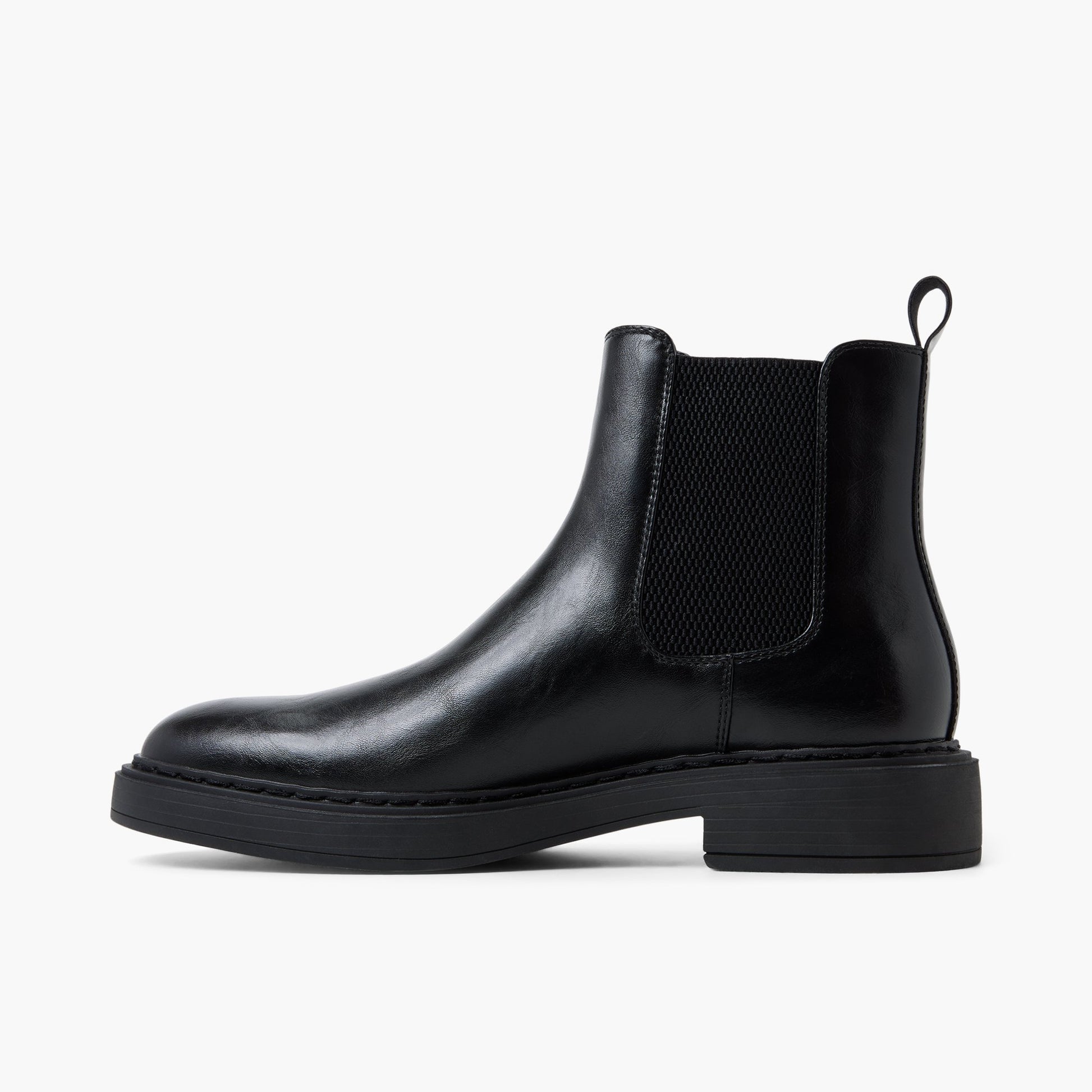 Side view of Black Shafer Chelsea Boots