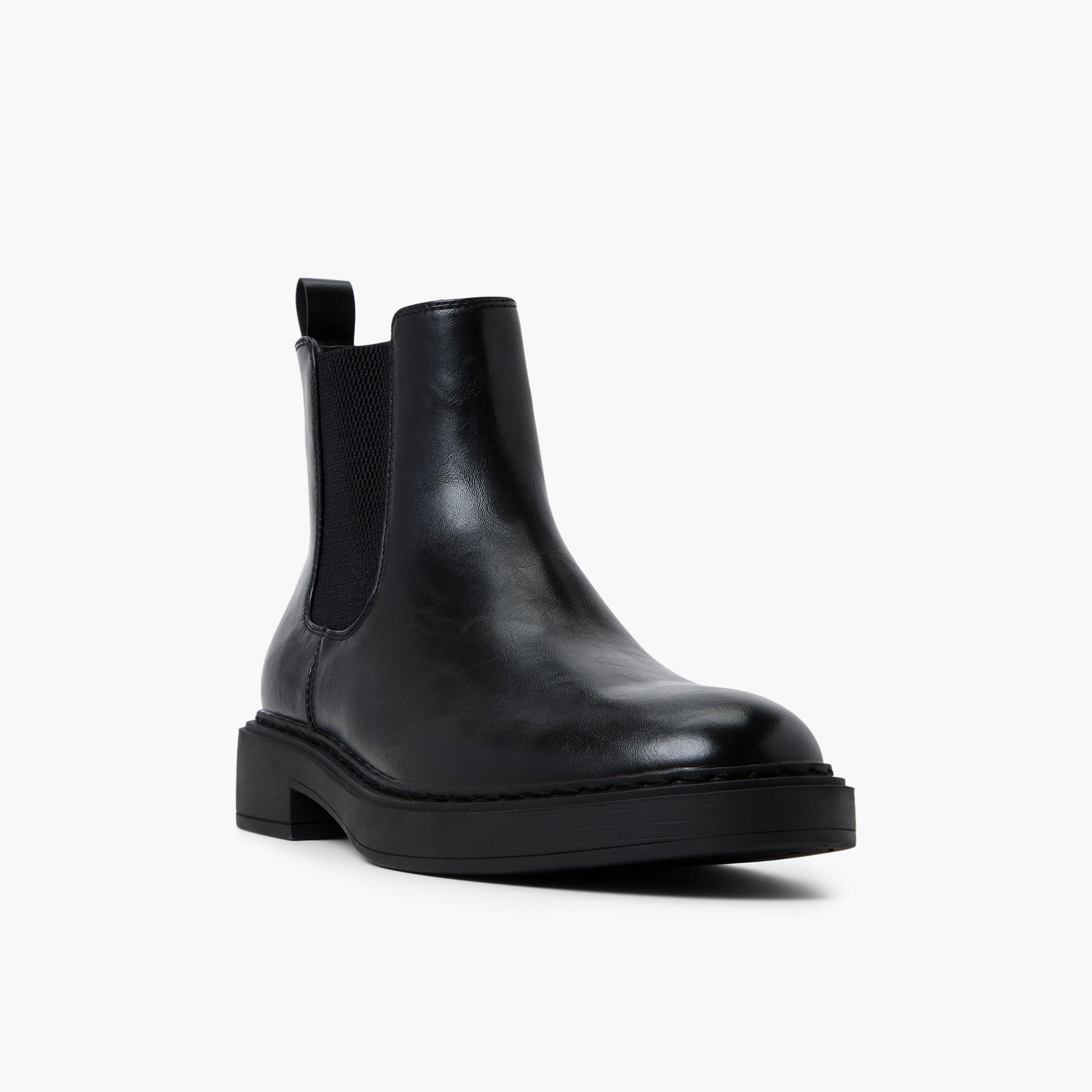 Three-quarter angle of Black Shafer Chelsea Boots's front side