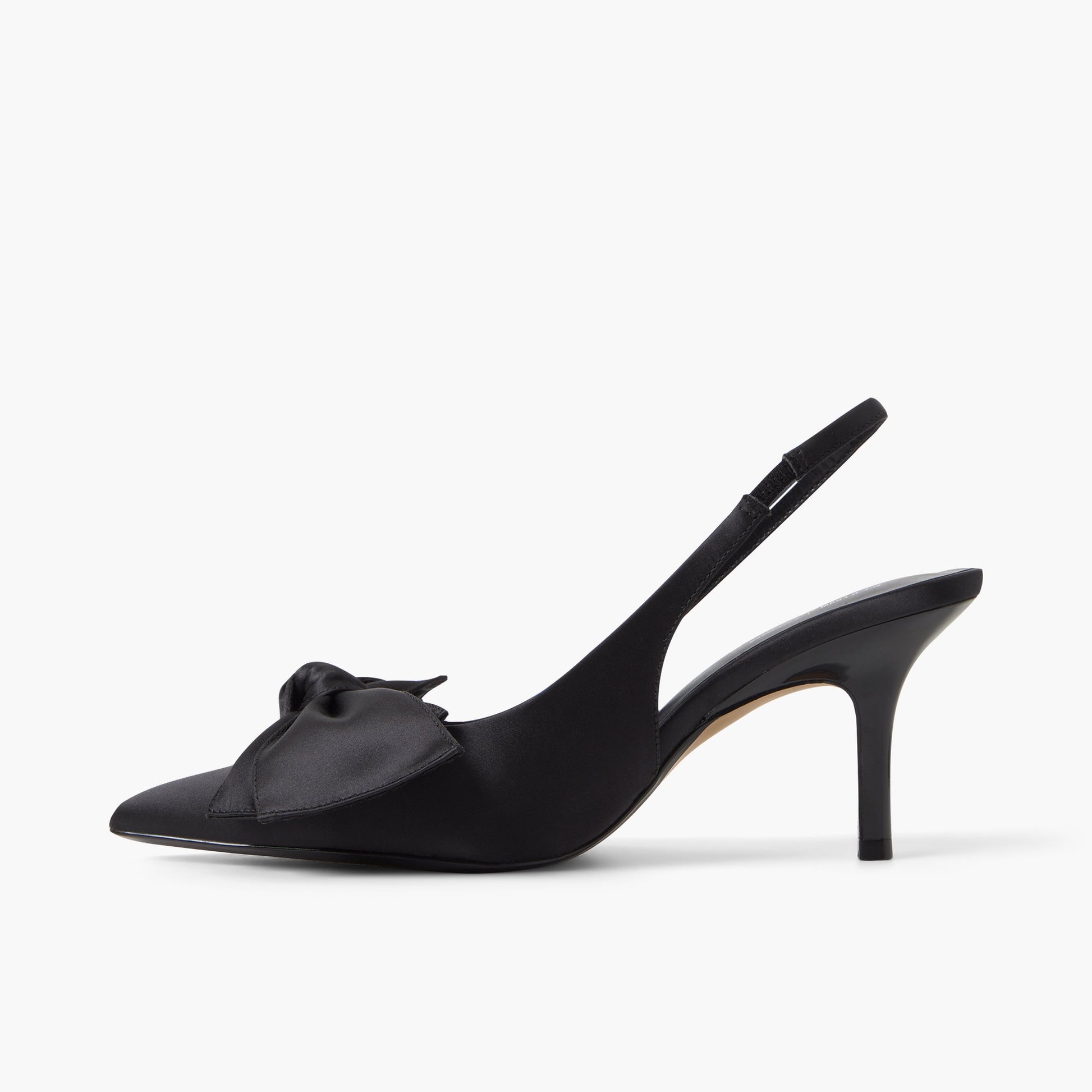 Side view of Open black Atheena Slingback Heels