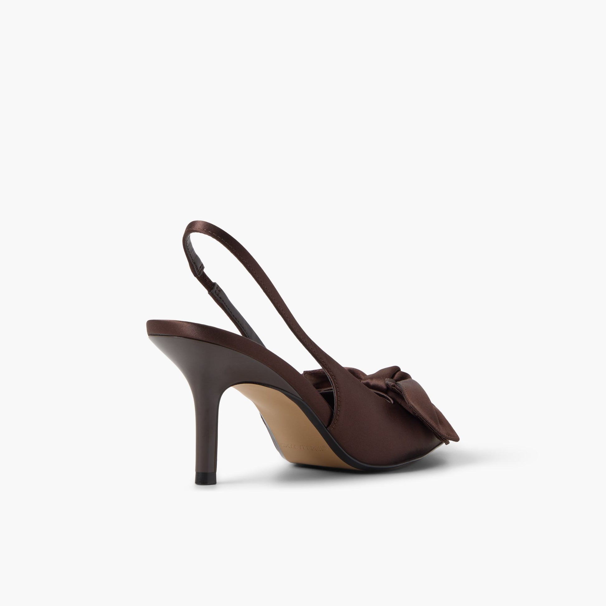 Three-quarter angle of Dark Brown Atheena Slingback Heels's back side