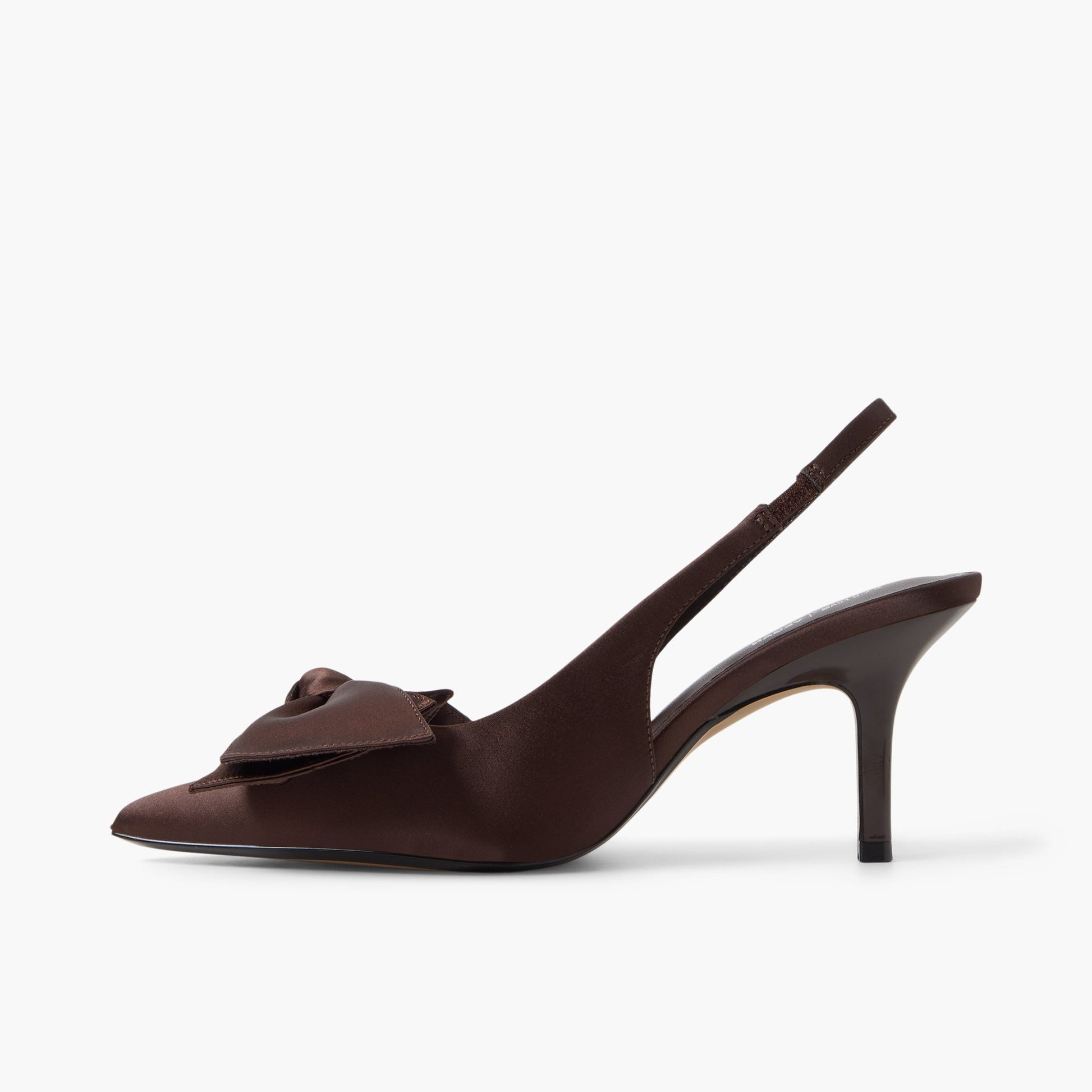 Side view of Dark Brown Atheena Slingback Heels