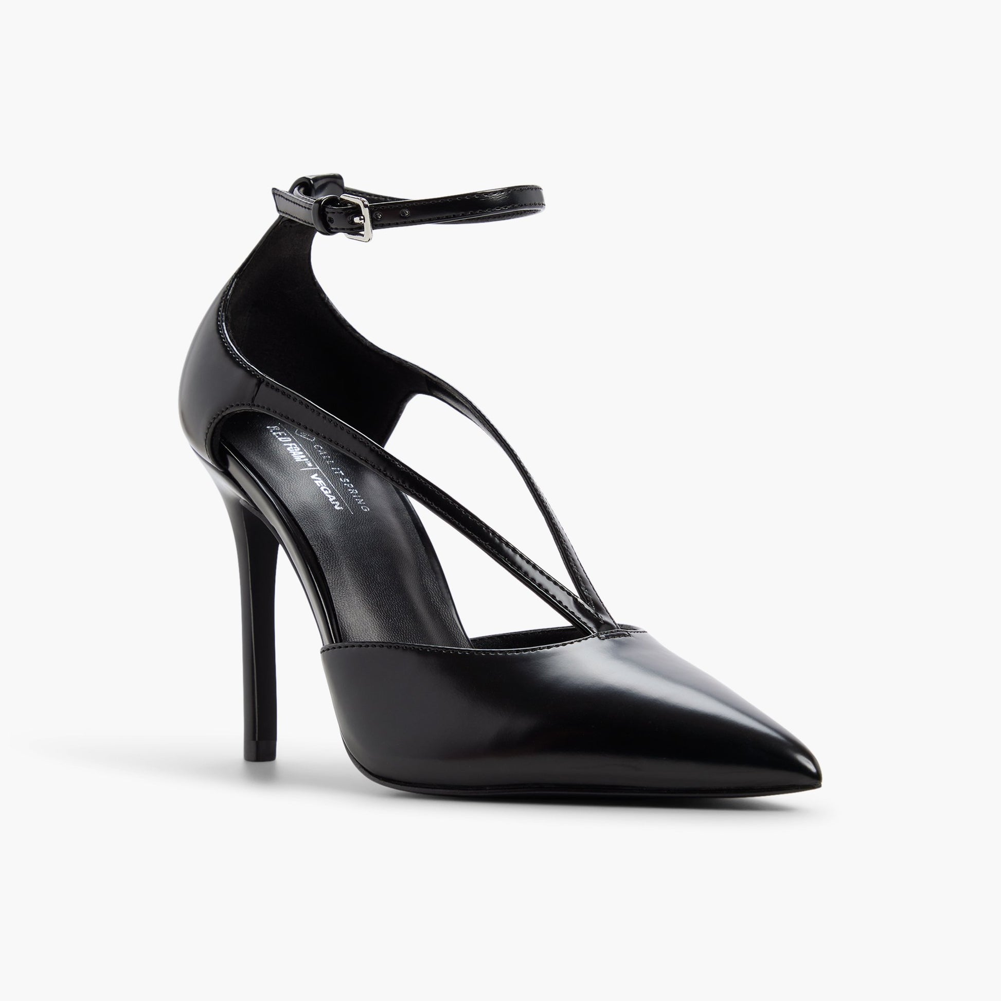 Three-quarter angle of Black Vittoriaa Strappy High-Heeled Sandals's front side