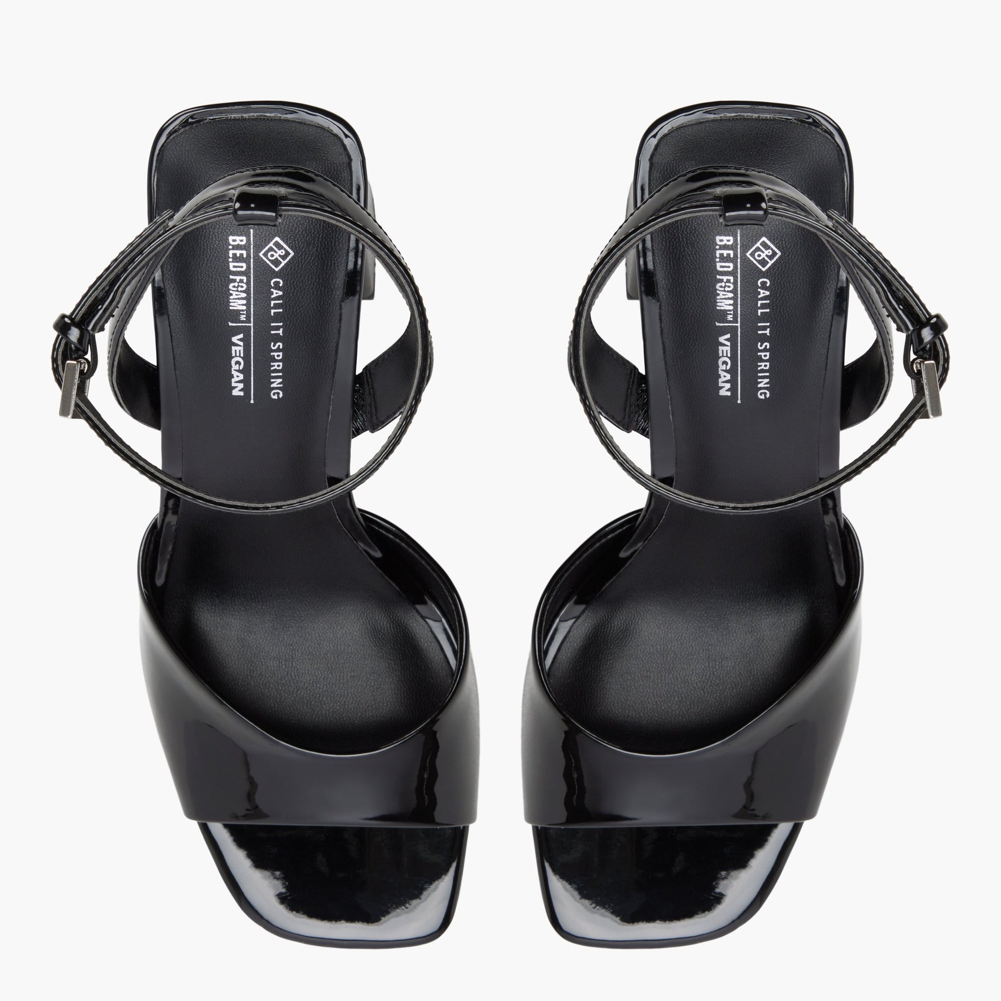 Top-down view of the Black Giaanna Block Heeled Sandals