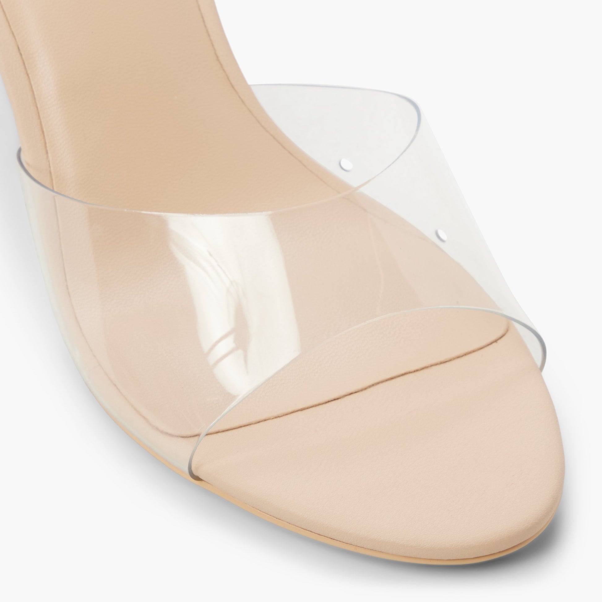 Close-up of the Clear Bettiie Heeled Mules