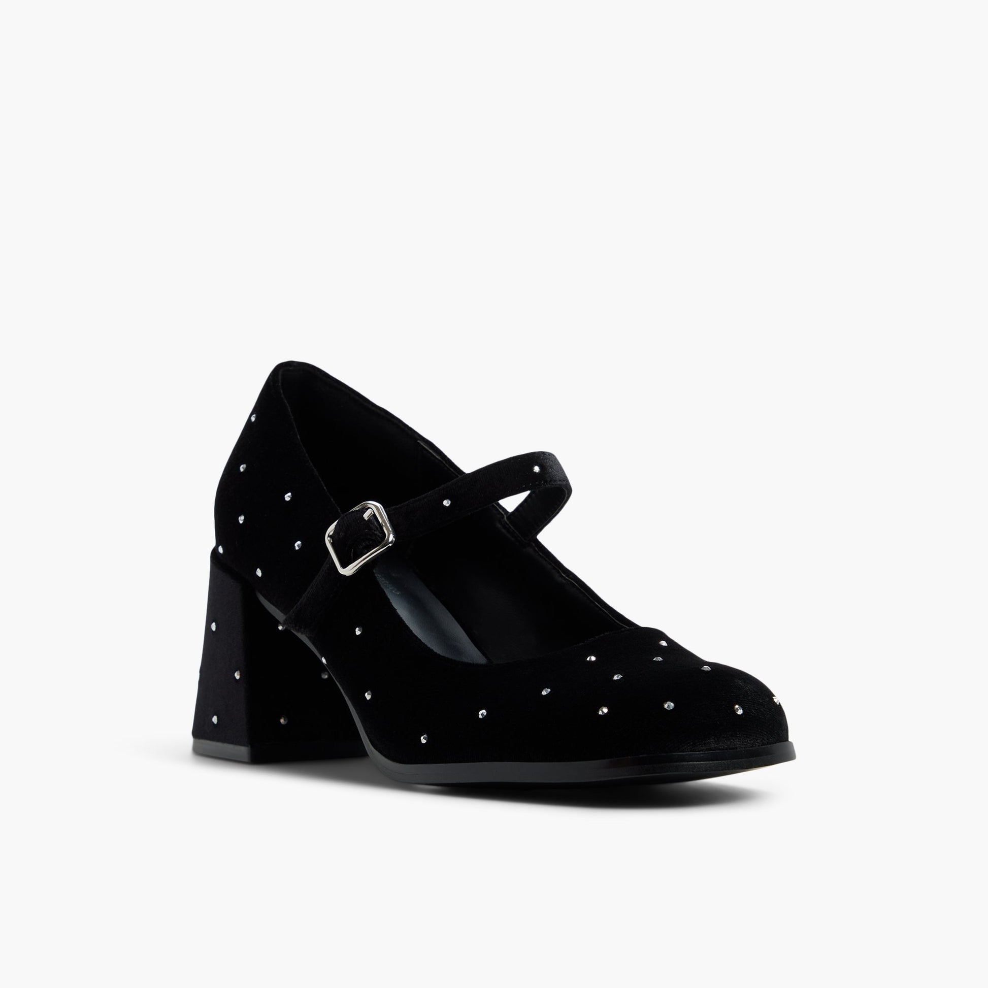 Test FR:Three-quarter angle of Noir Ouvert Addele Mary janes à talon bloc's front side