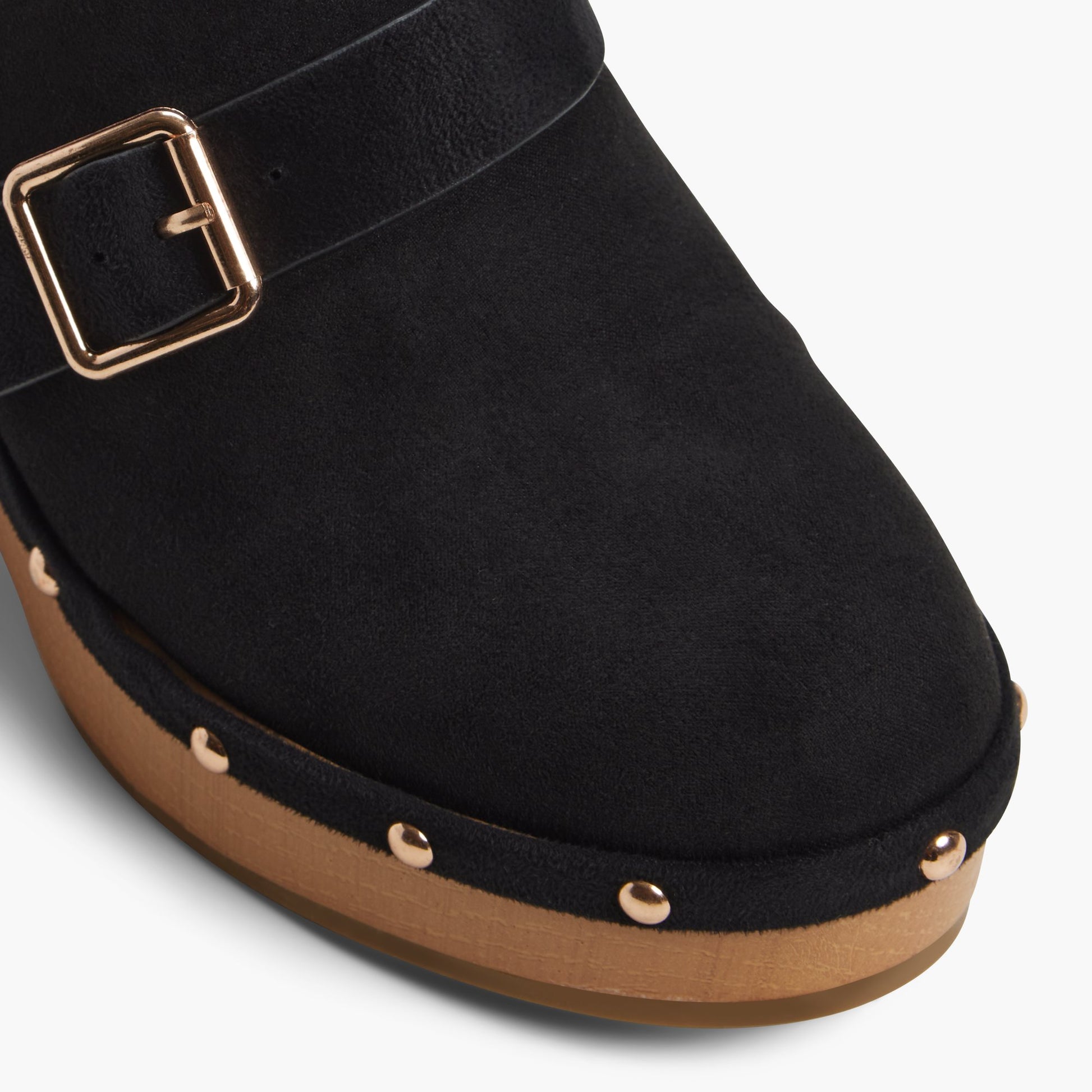 Close-up of the Black Heidilou Platform Clogs