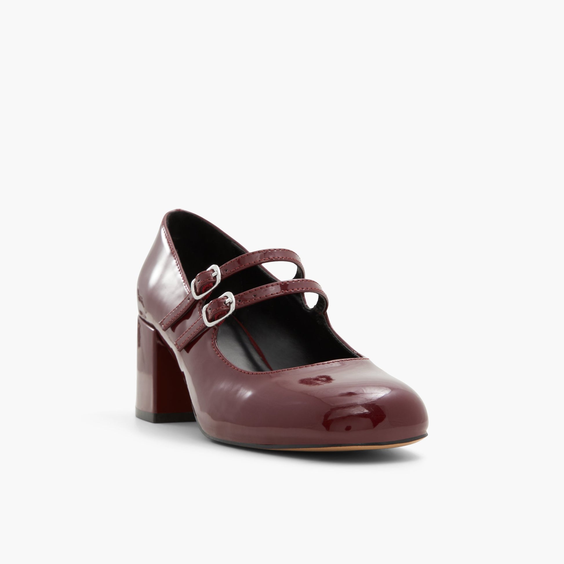 Three-quarter angle of Bordo Ruubyy Block Heel Mary Janes's front side